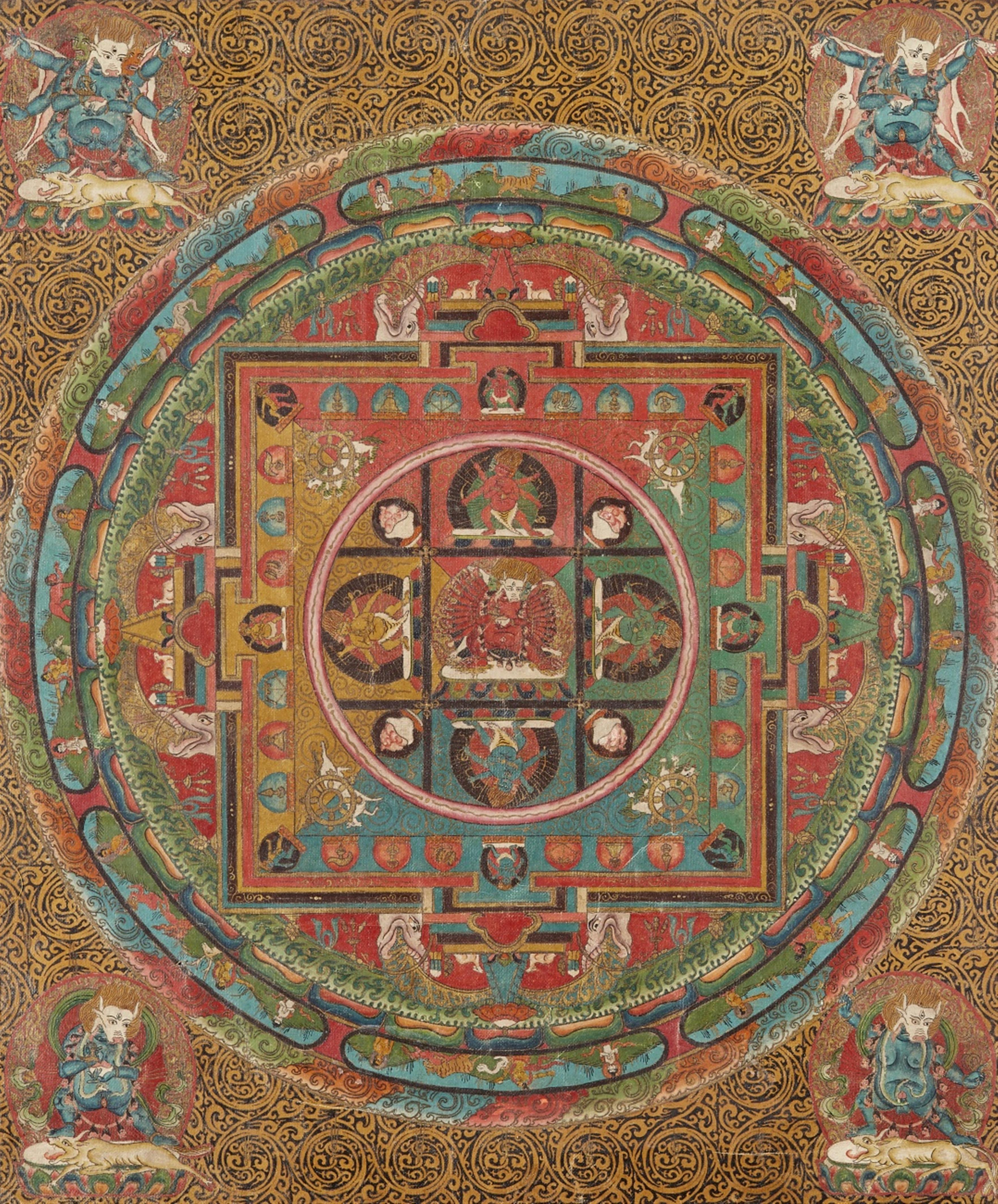 A Tibetan mandala of Yama Dharmaraja. Around 1900 - image-1