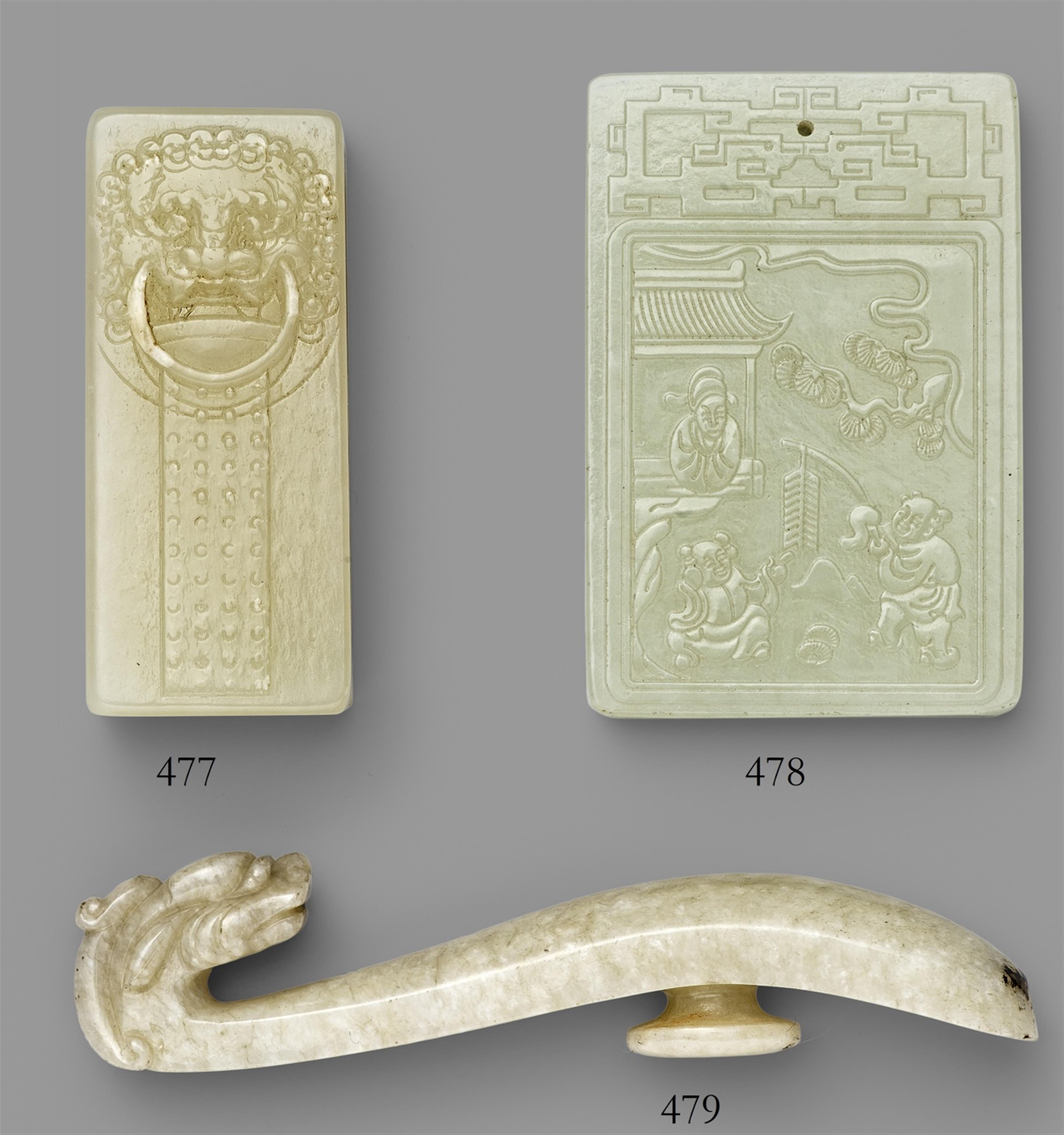 A rectangular light grey seladon jade pendant plaque. Qing dynasty - image-1