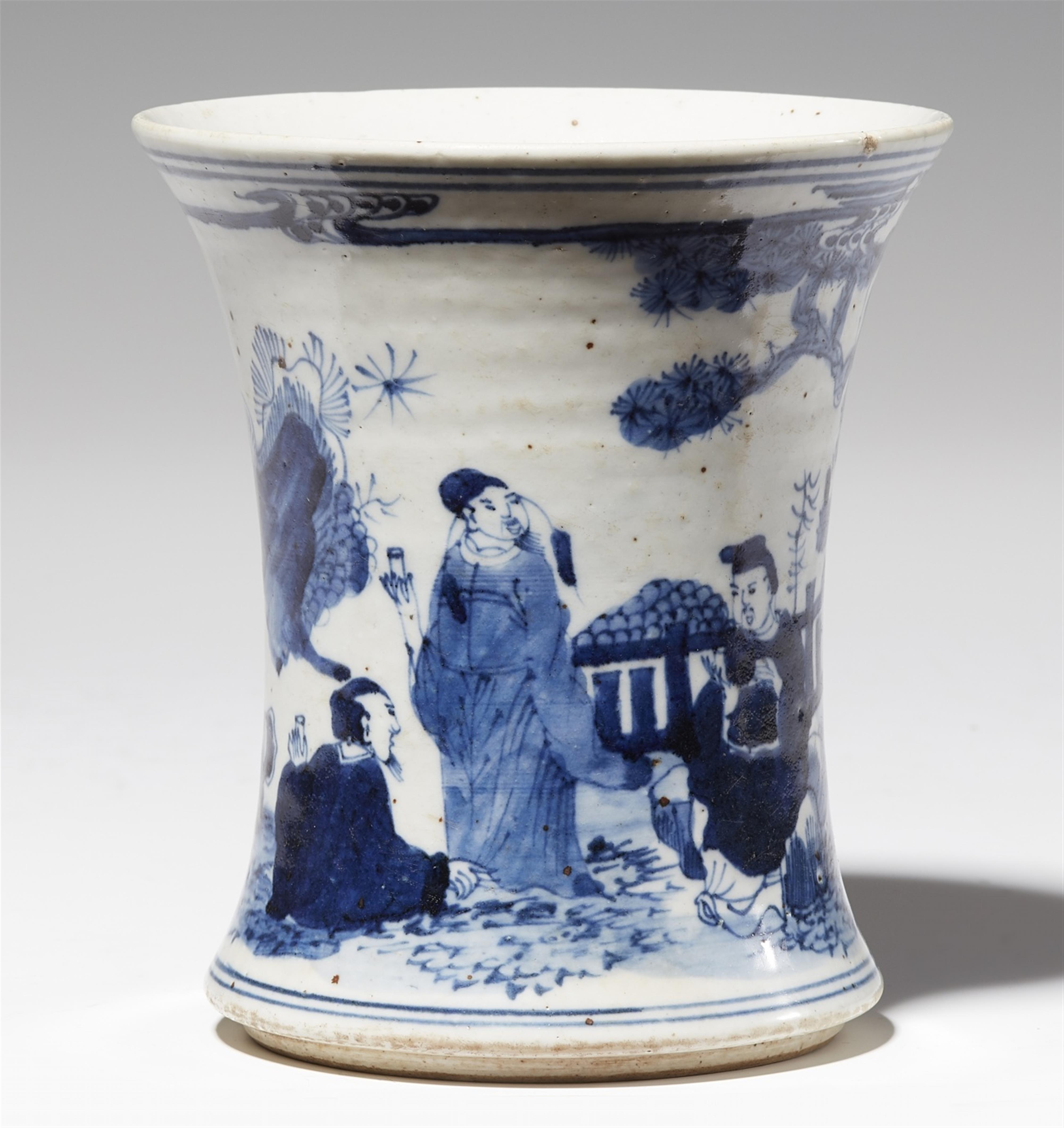 A blue and white brush pot - image-1
