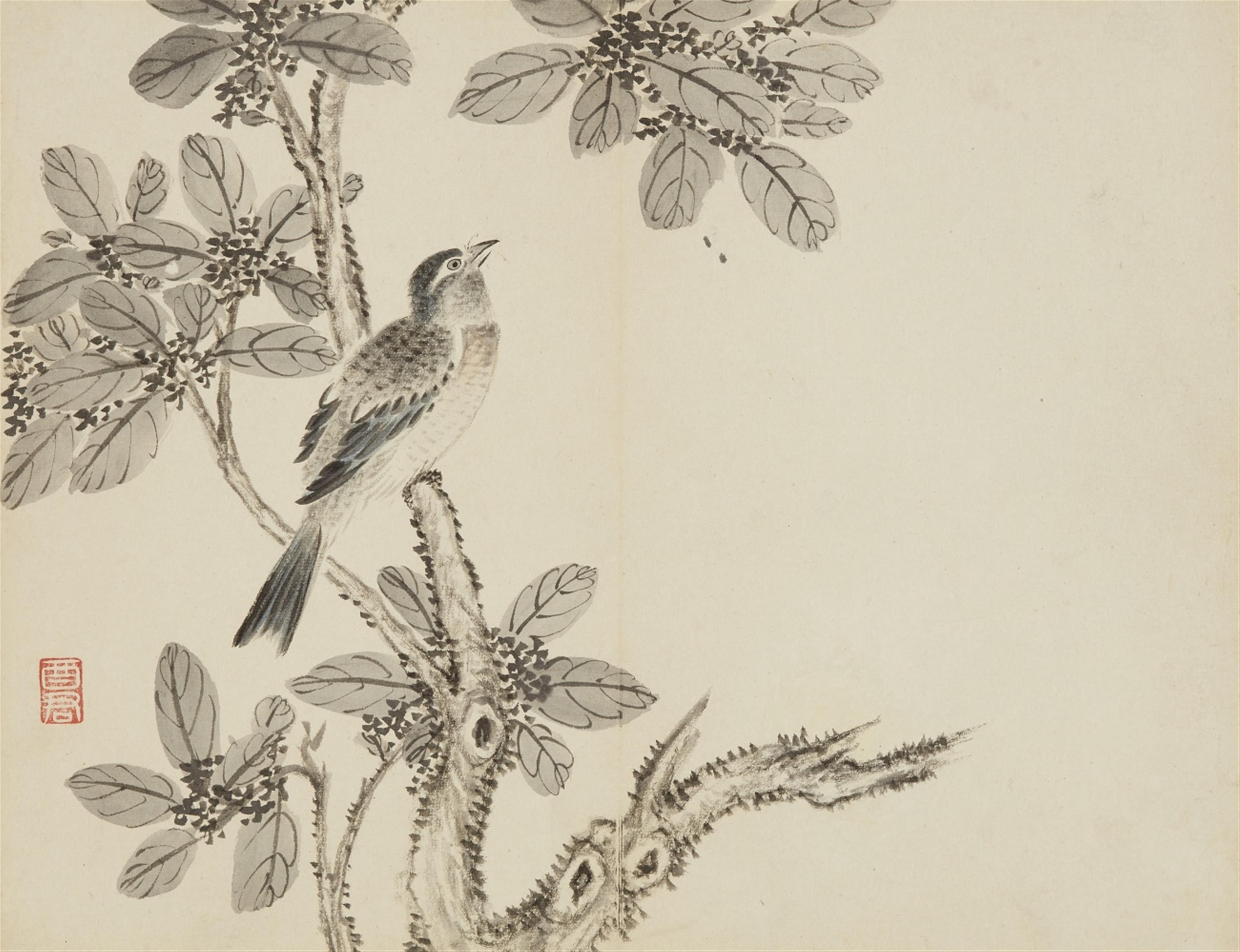 Jiang Tingxi - A folding album with depictions of birds and flowers on twelve leaves. Ink and colour on paper. Inscription, dated cyclically gengyin (1710), signed Nanshao di Jiang Tingxi and ... - image-1