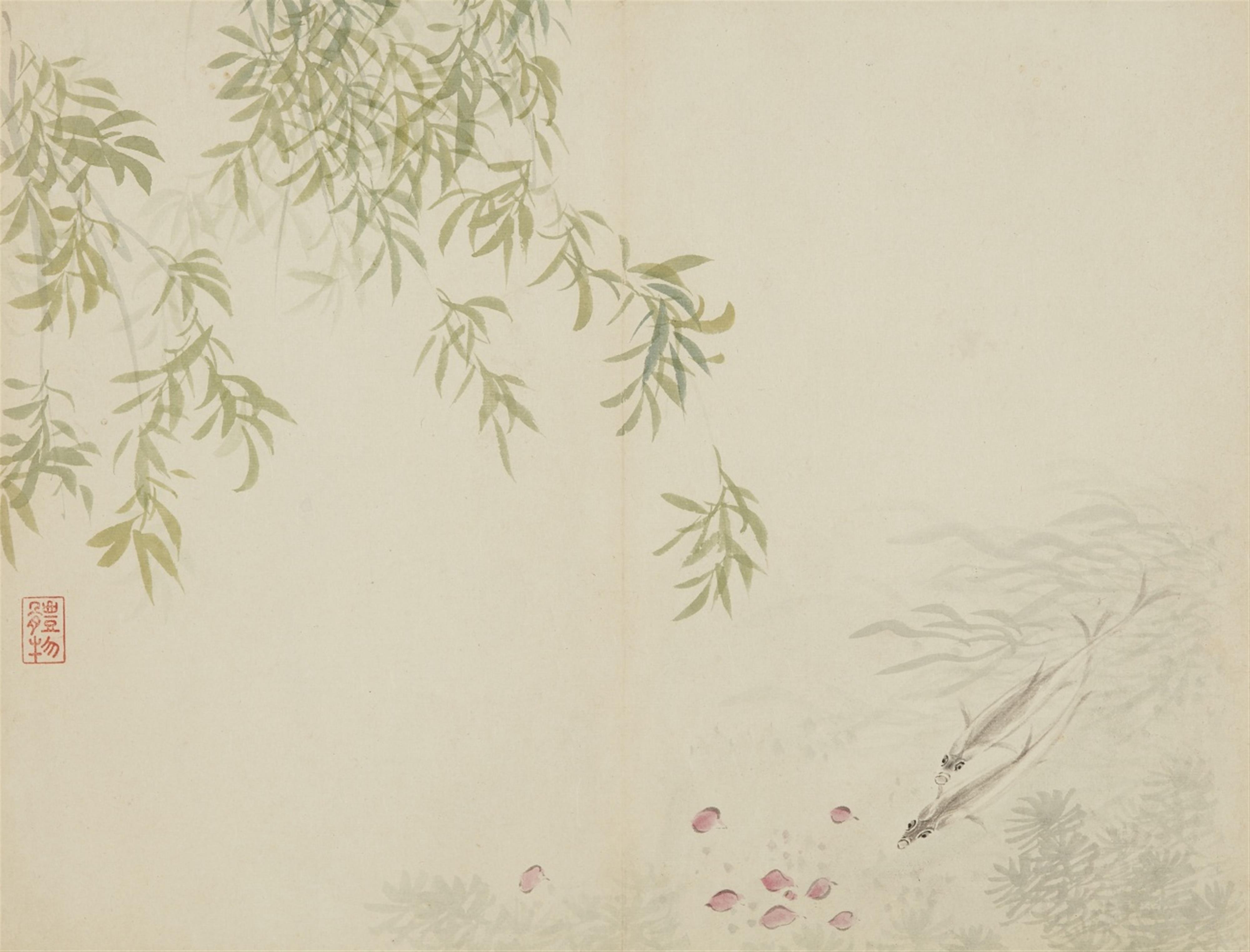 Jiang Tingxi - A folding album with depictions of birds and flowers on twelve leaves. Ink and colour on paper. Inscription, dated cyclically gengyin (1710), signed Nanshao di Jiang Tingxi and ... - image-3