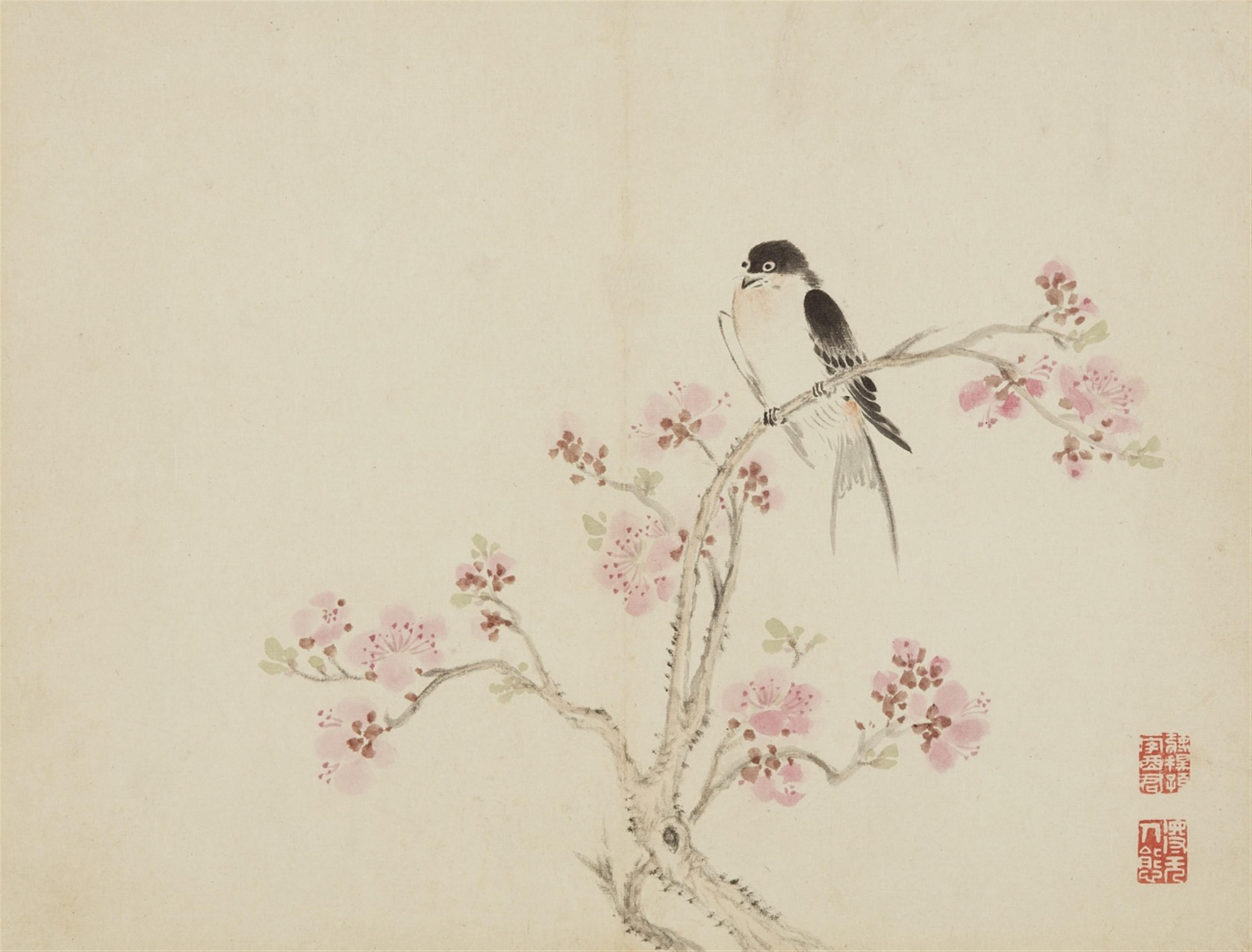 Jiang Tingxi - A folding album with depictions of birds and flowers on twelve leaves. Ink and colour on paper. Inscription, dated cyclically gengyin (1710), signed Nanshao di Jiang Tingxi and ... - image-4