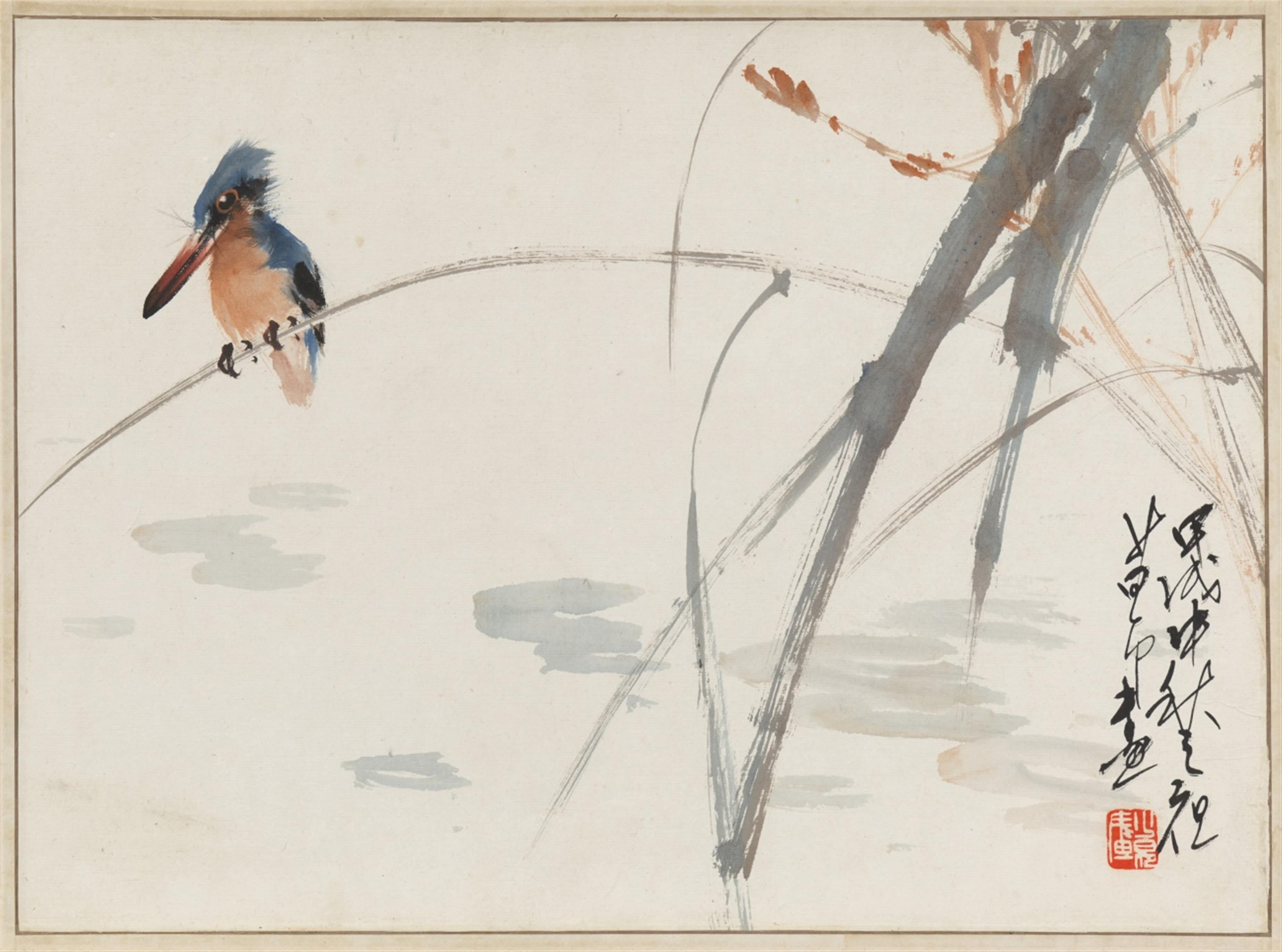 Zhao Shao'ang - A bird on a branch. Ink and colour on paper. Inscription, dated cyclically jiaxu (1934) signed Shao'ang and sealed Shao'ang... . Matted, framed and glazed. - image-1