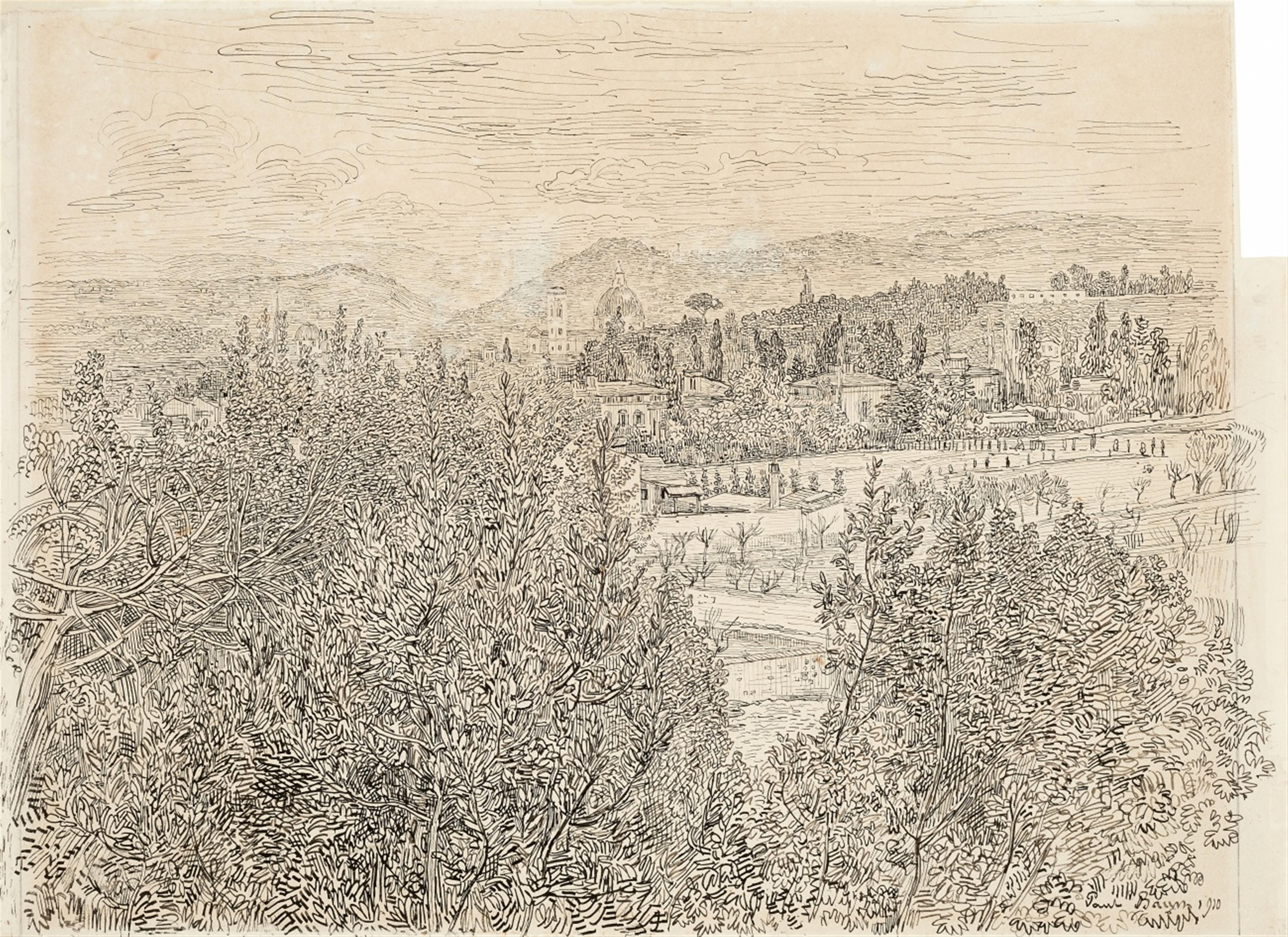 Paul Baum - Blick über dichtes Gebüsch auf Florenz mit Domkuppel und Campanile - image-1