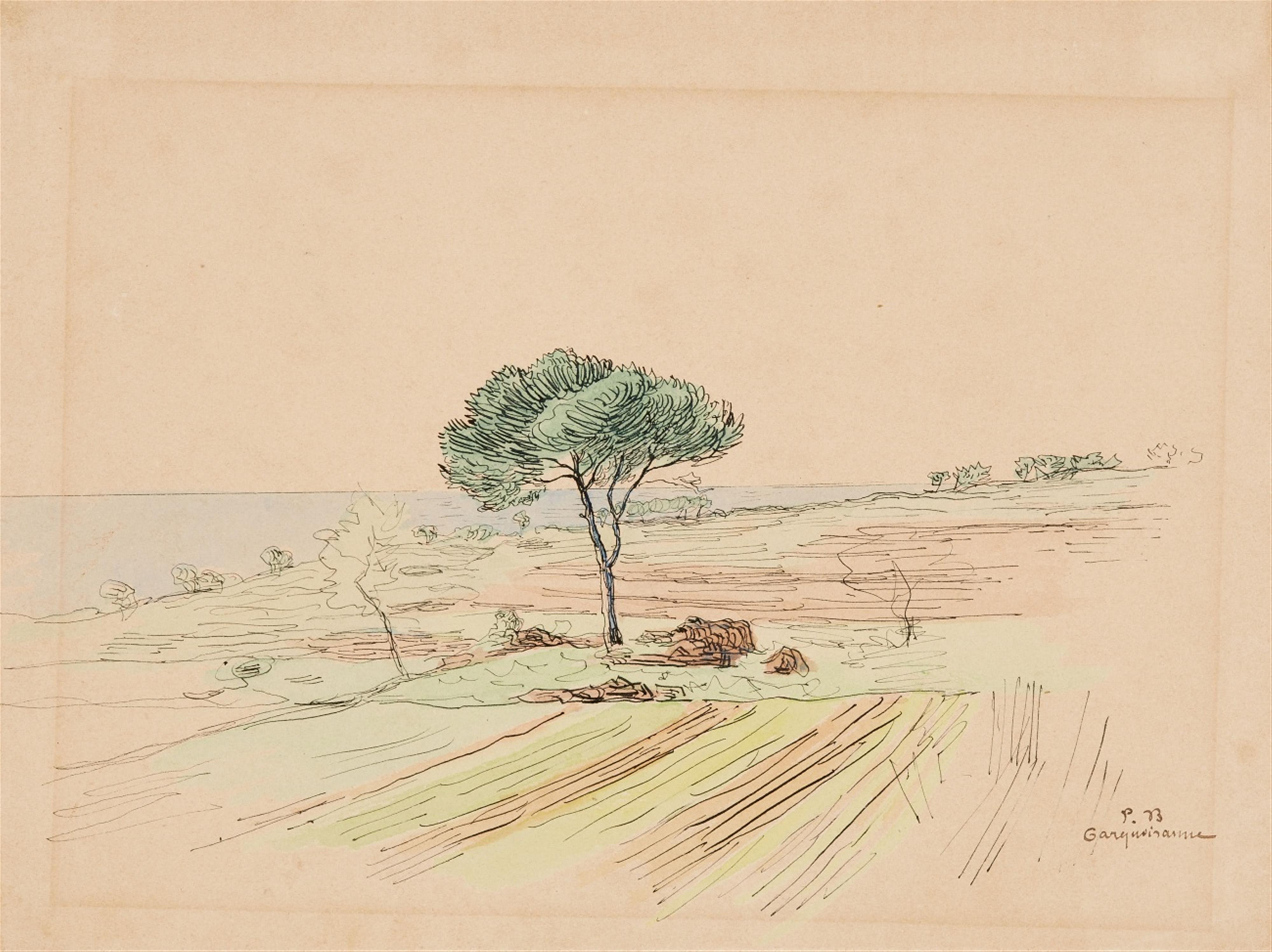 Paul Baum - Einzelne Pinie mit Uferfeldern an Mittelmeerküste bei Carqueiranne - image-1