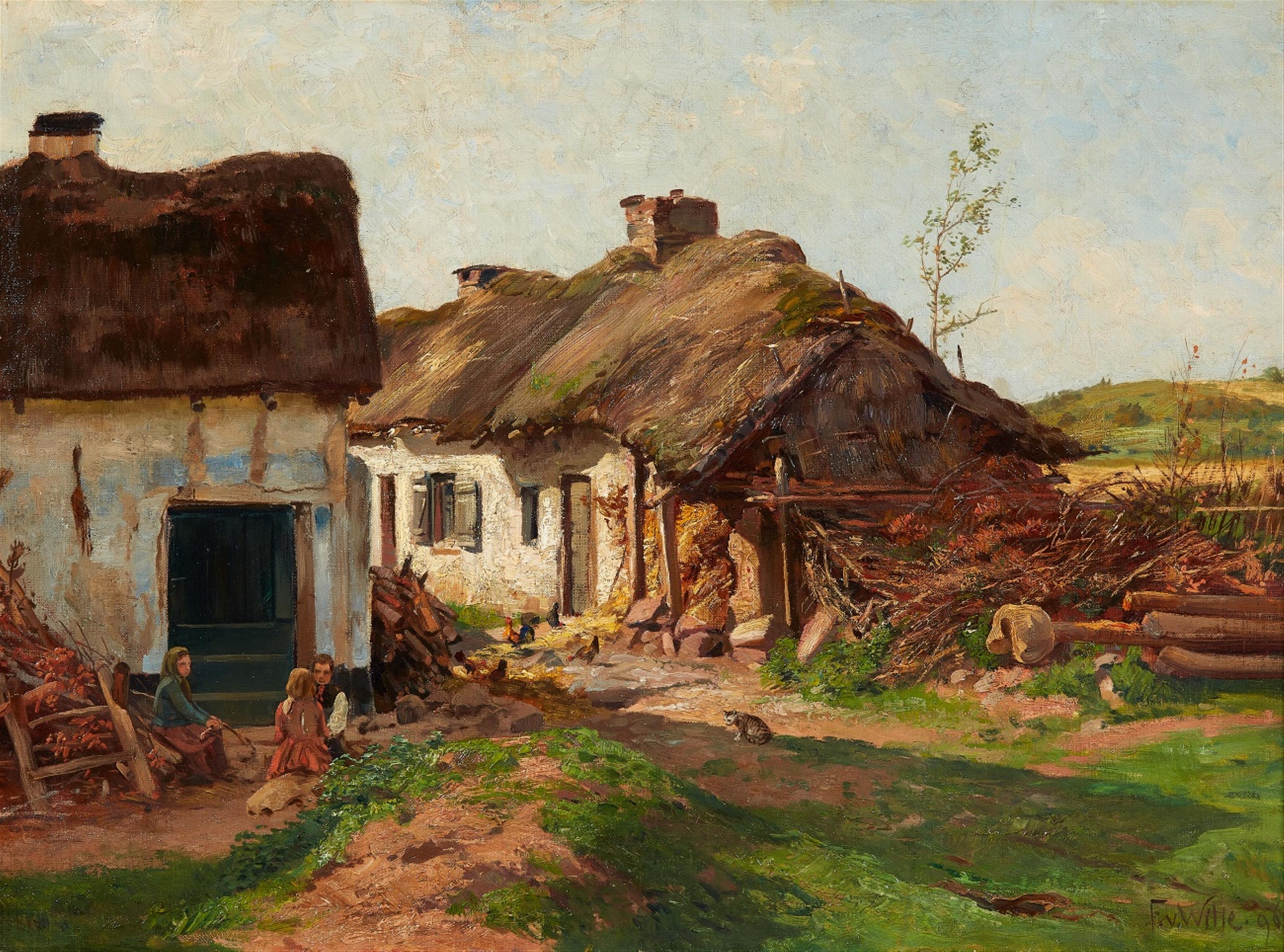 Fritz von Wille - Farmstead with a Young Couple and an Older Woman - image-1