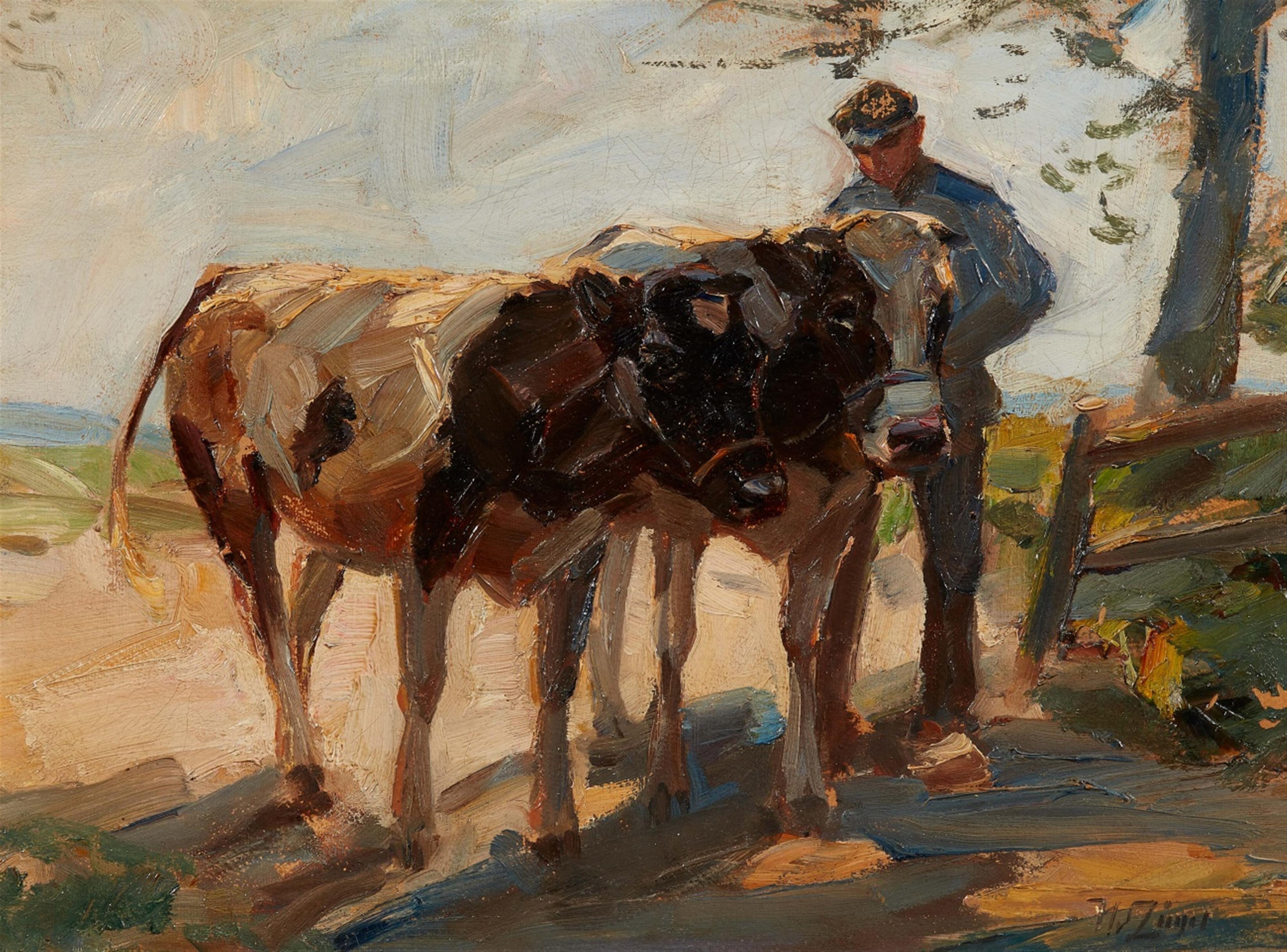Heinrich von Zügel - Bursche mit zwei Rindern an der Weide - image-1