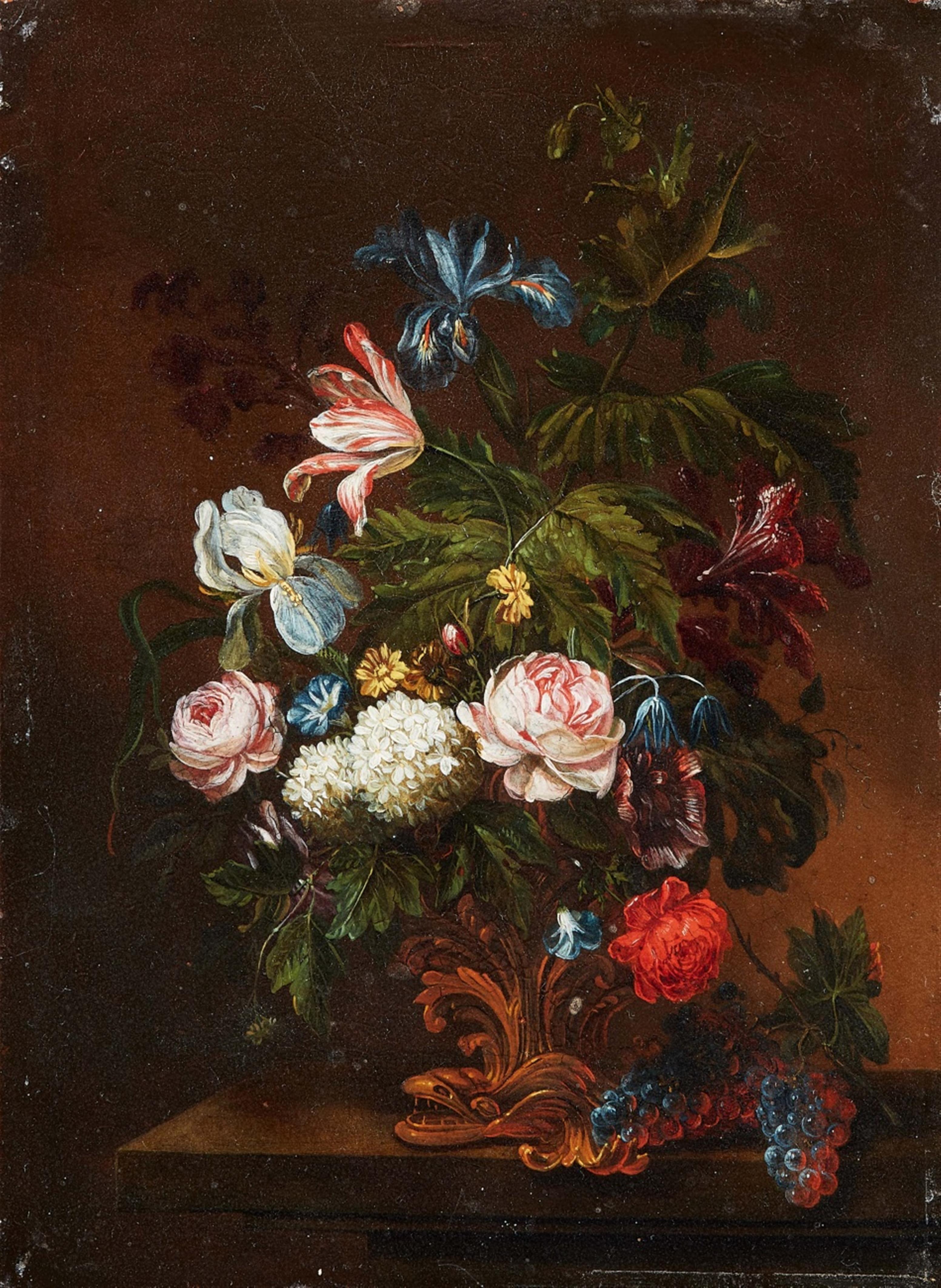 Caspar Hirscheli, attributed to - Small Still Life with Roses, Snowball Flowers, Morning Glory, Iris, and Tulips - image-1