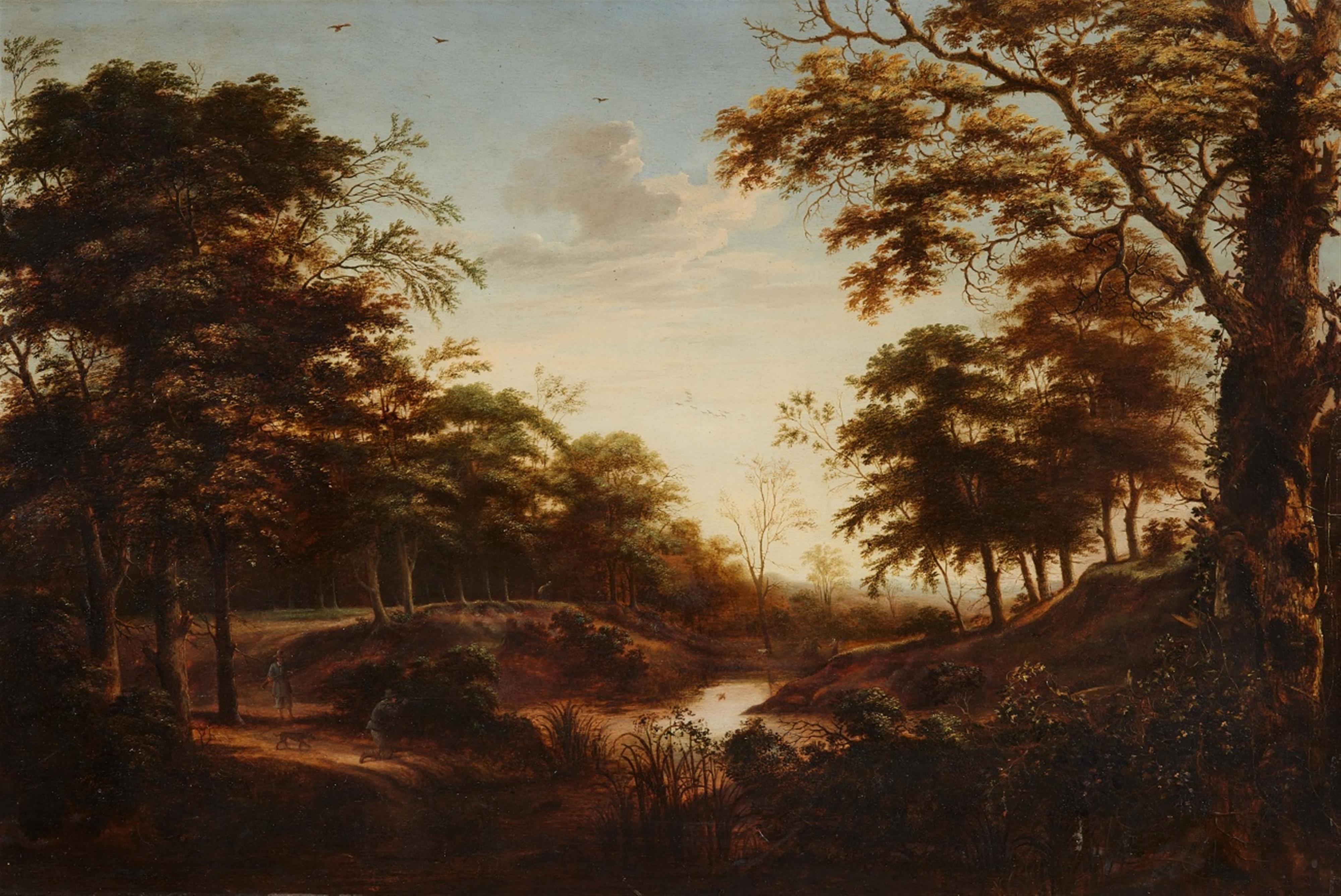Northern Netherlands late 17th century - Hunters in a Woodland Landscape - image-1