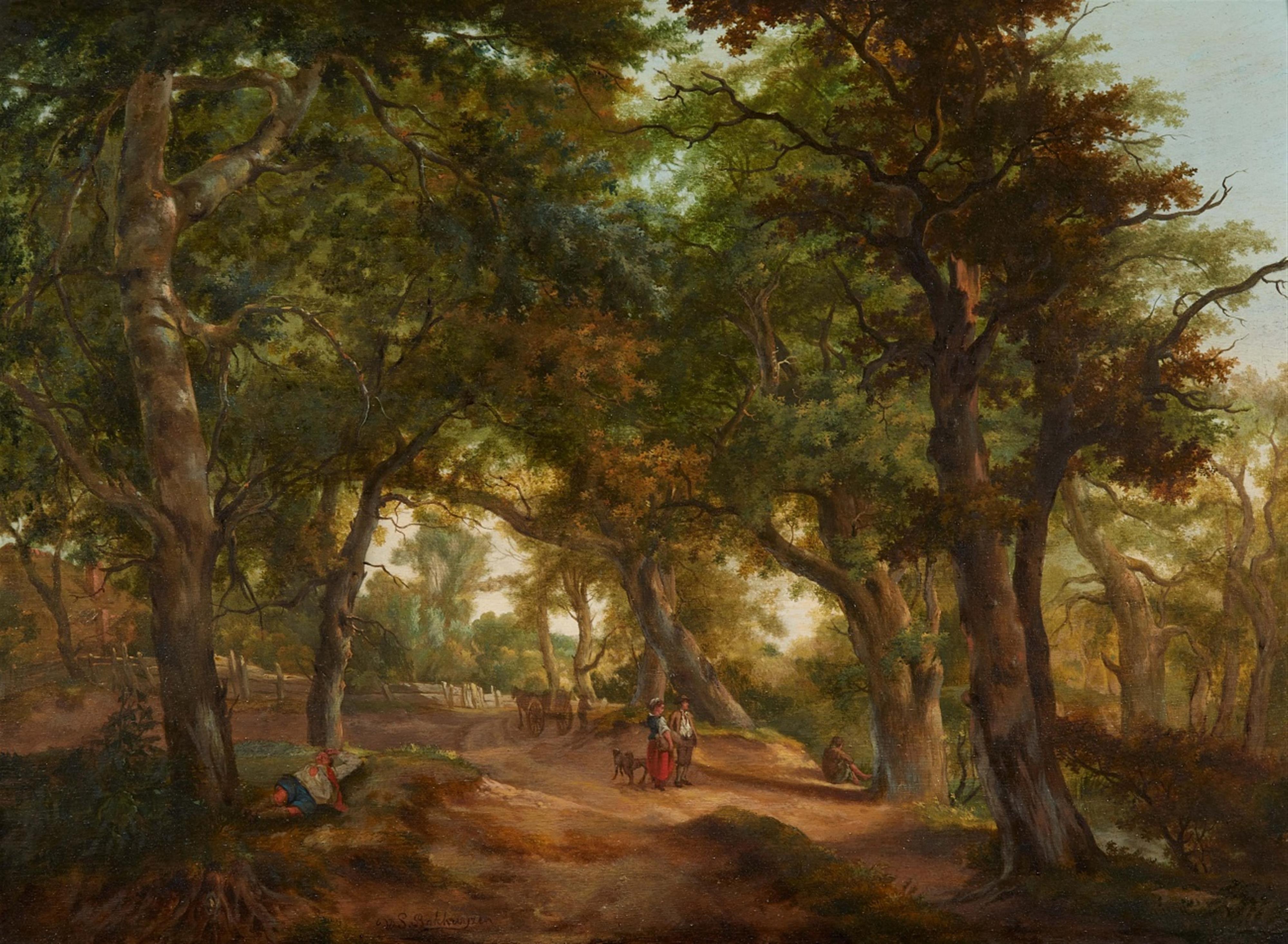 Hendrikus van de Sande Bakhuyzen - Figures in a Wooded Landscape - image-1