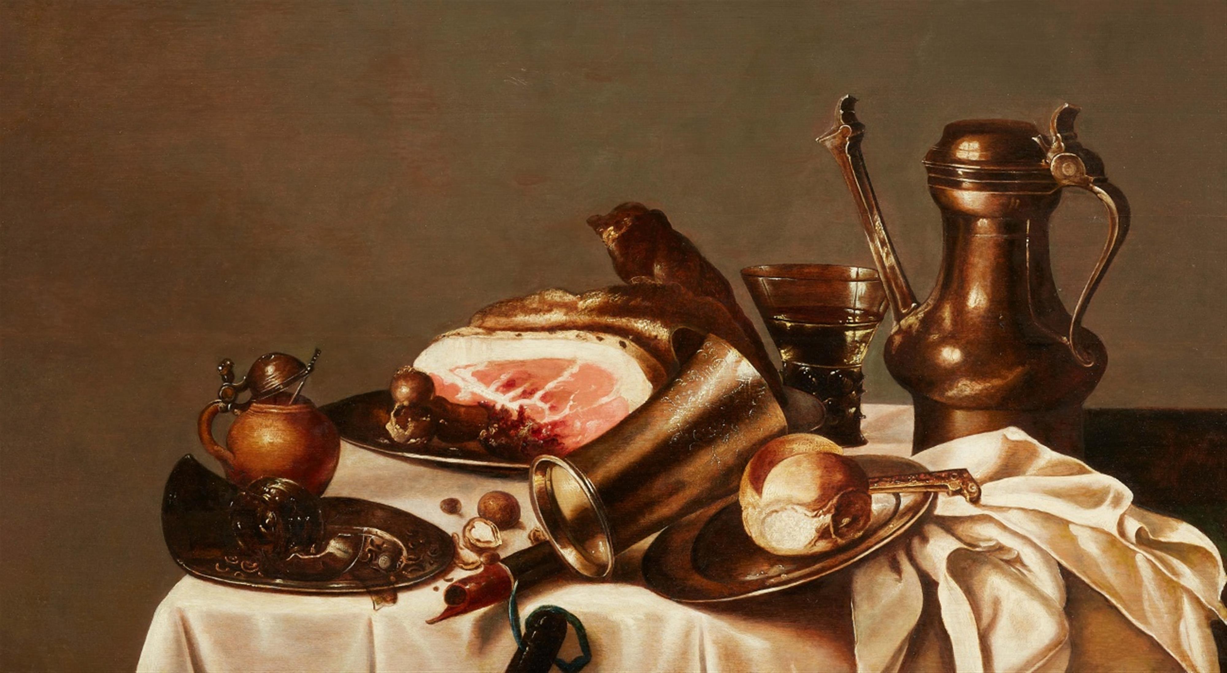 Pieter Claesz, attributed to - Supper Scene with a Pewter Jug, Ham, and a Silver Beaker - image-1