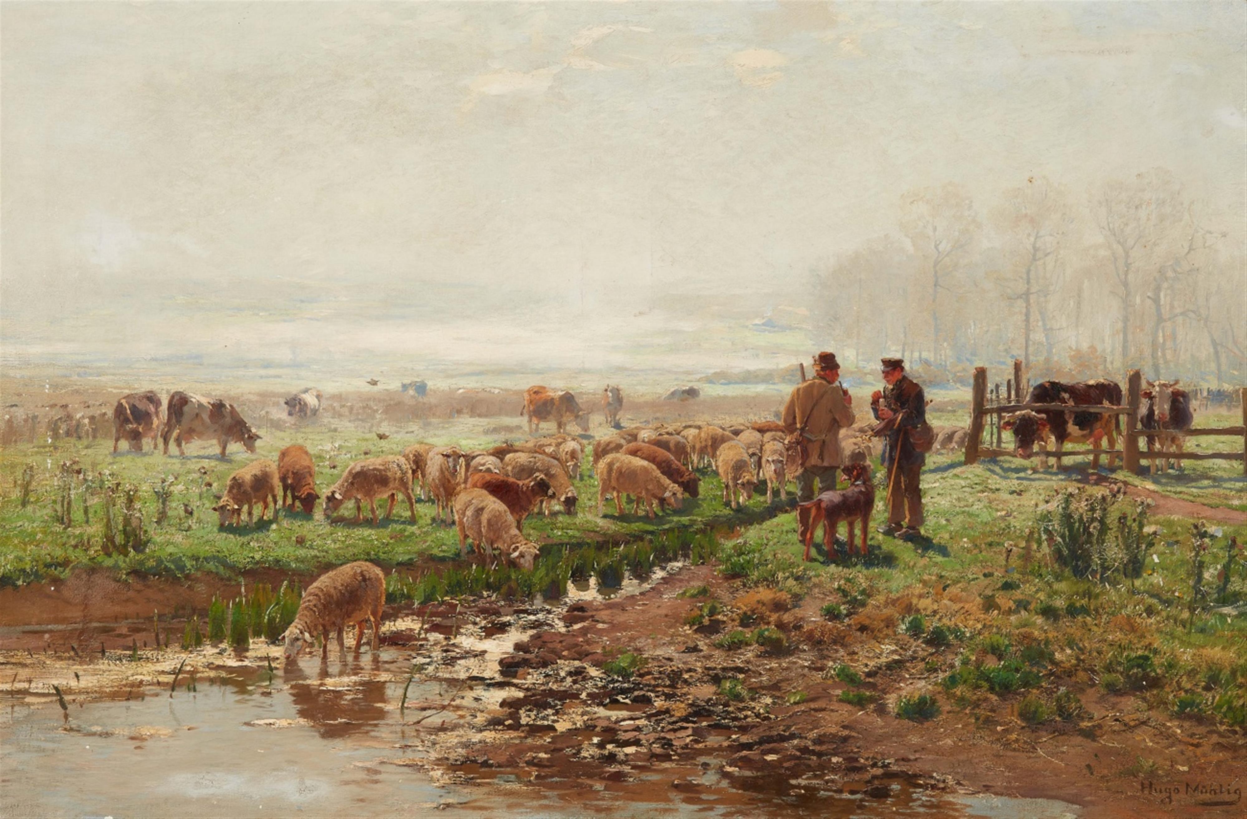 Hugo Mühlig - Shepherd and Hunters Conversing - image-1