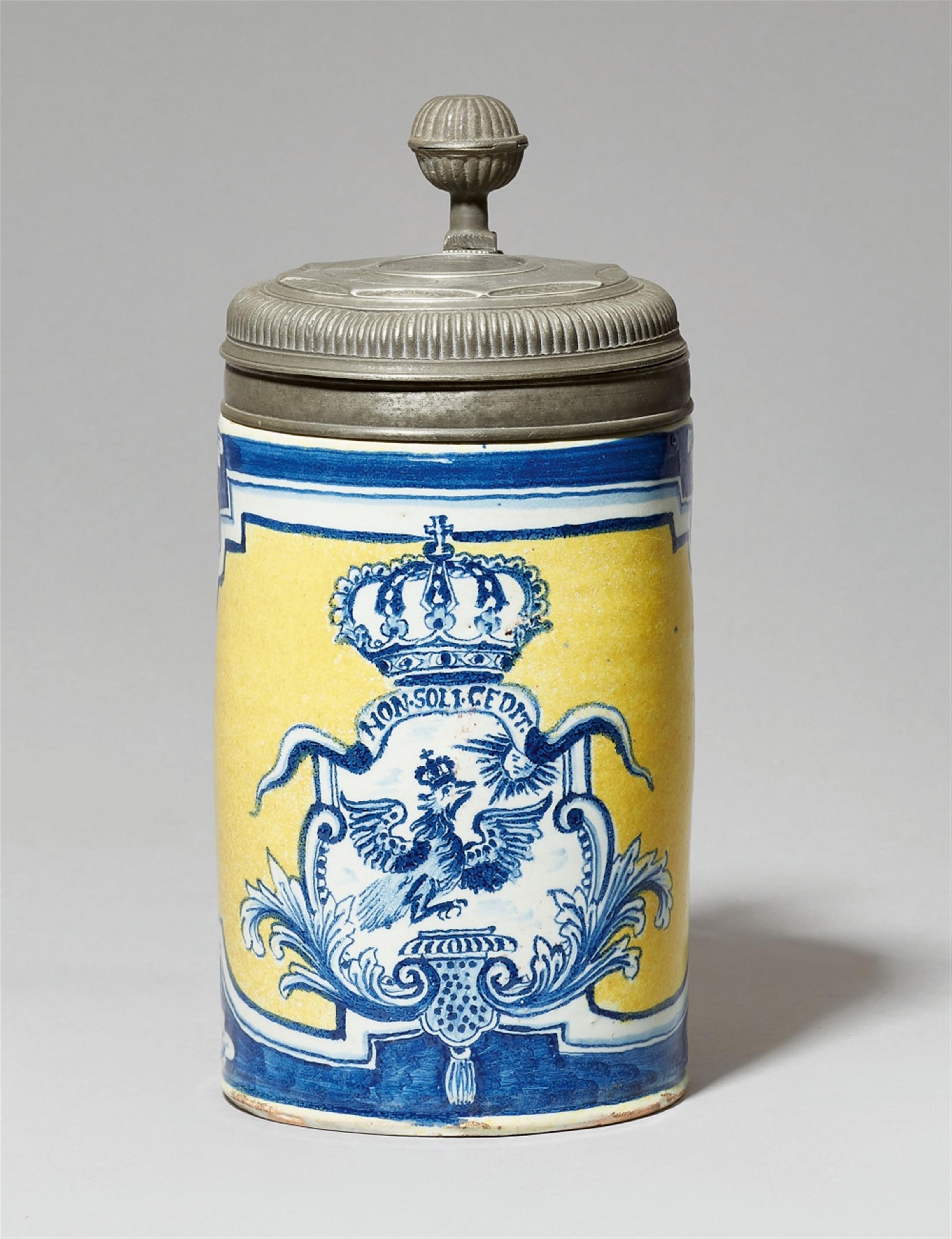 A yellow Berlin faience tankard with Prussian eagle - image-1