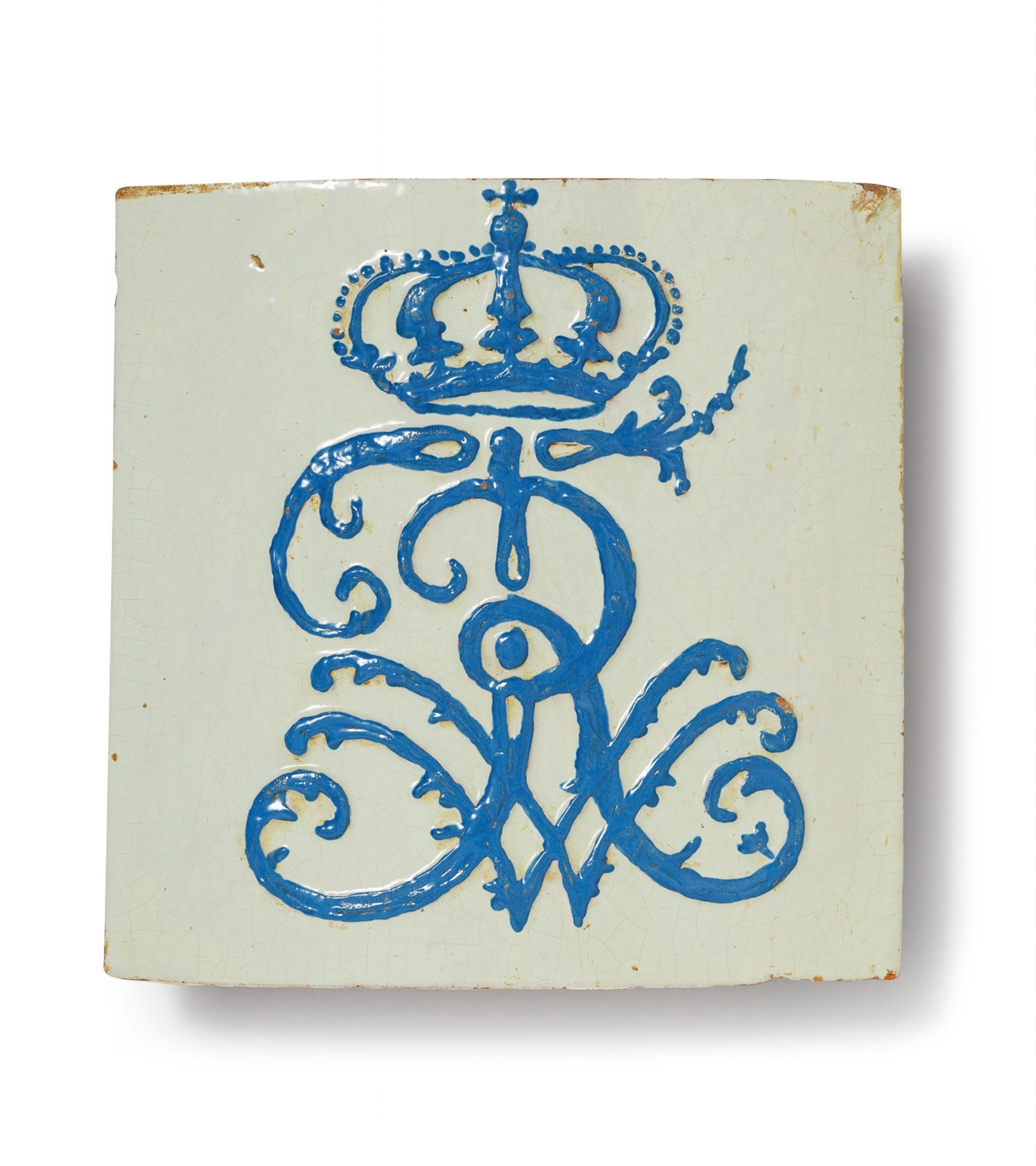 An earthenware stove tile with conjoined monogram of Friedrich Wilhelm I King in Prussia - image-1
