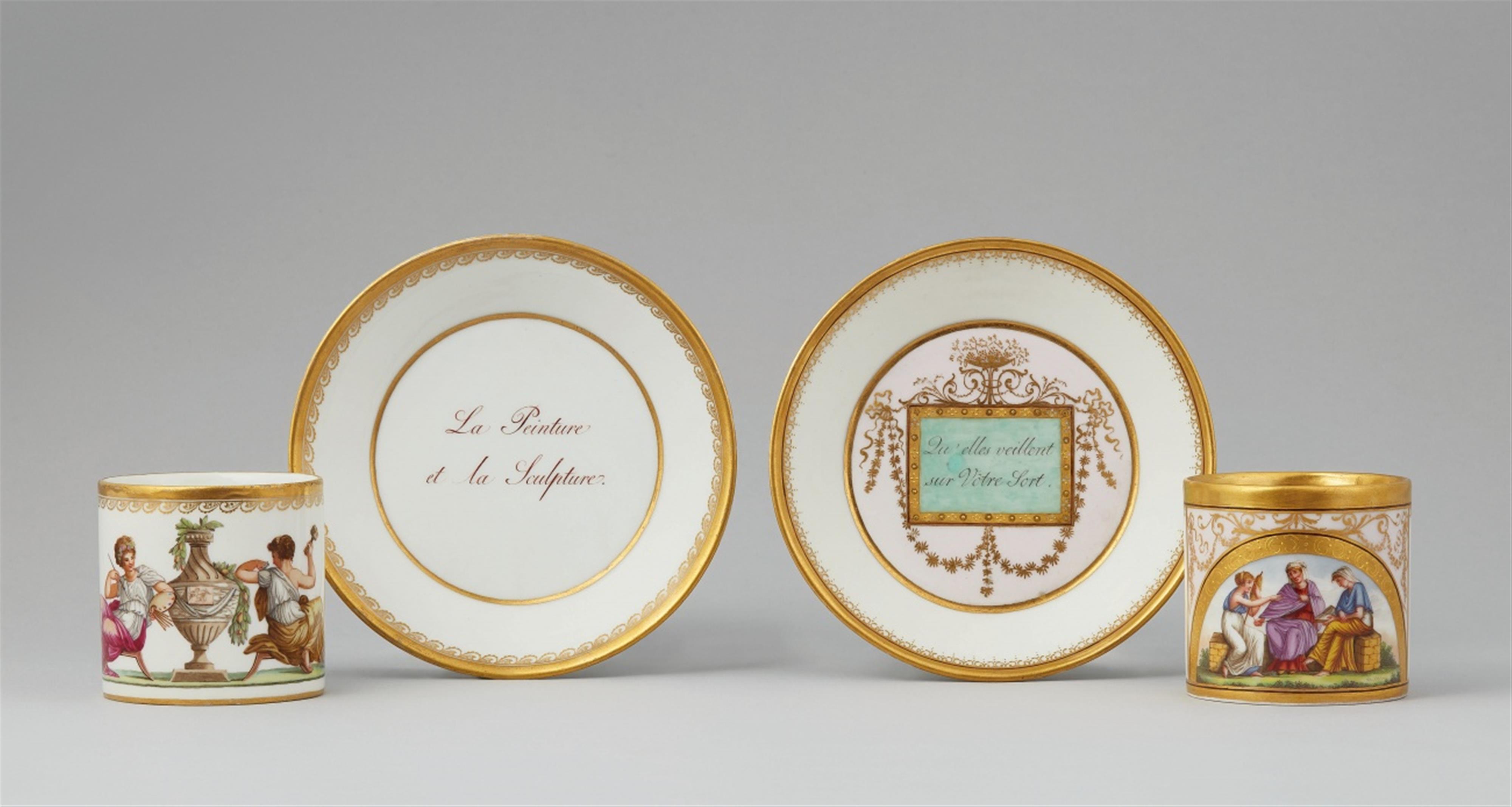 Two Berlin KPM porcelain cups and saucers with allegorical depictions - image-1