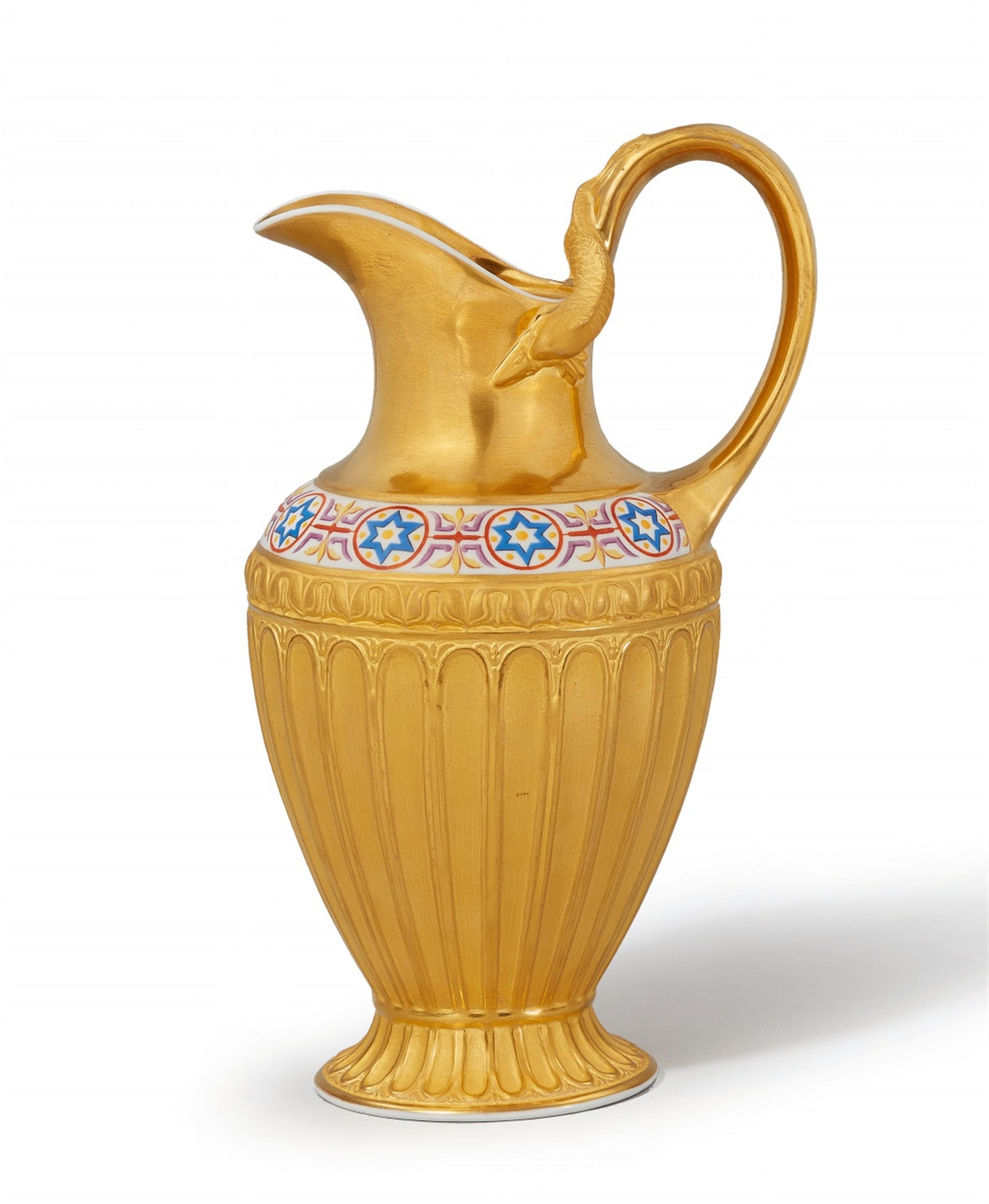 An unusual Neoclassical Berlin KPM porcelain pitcher with gold ground - image-1
