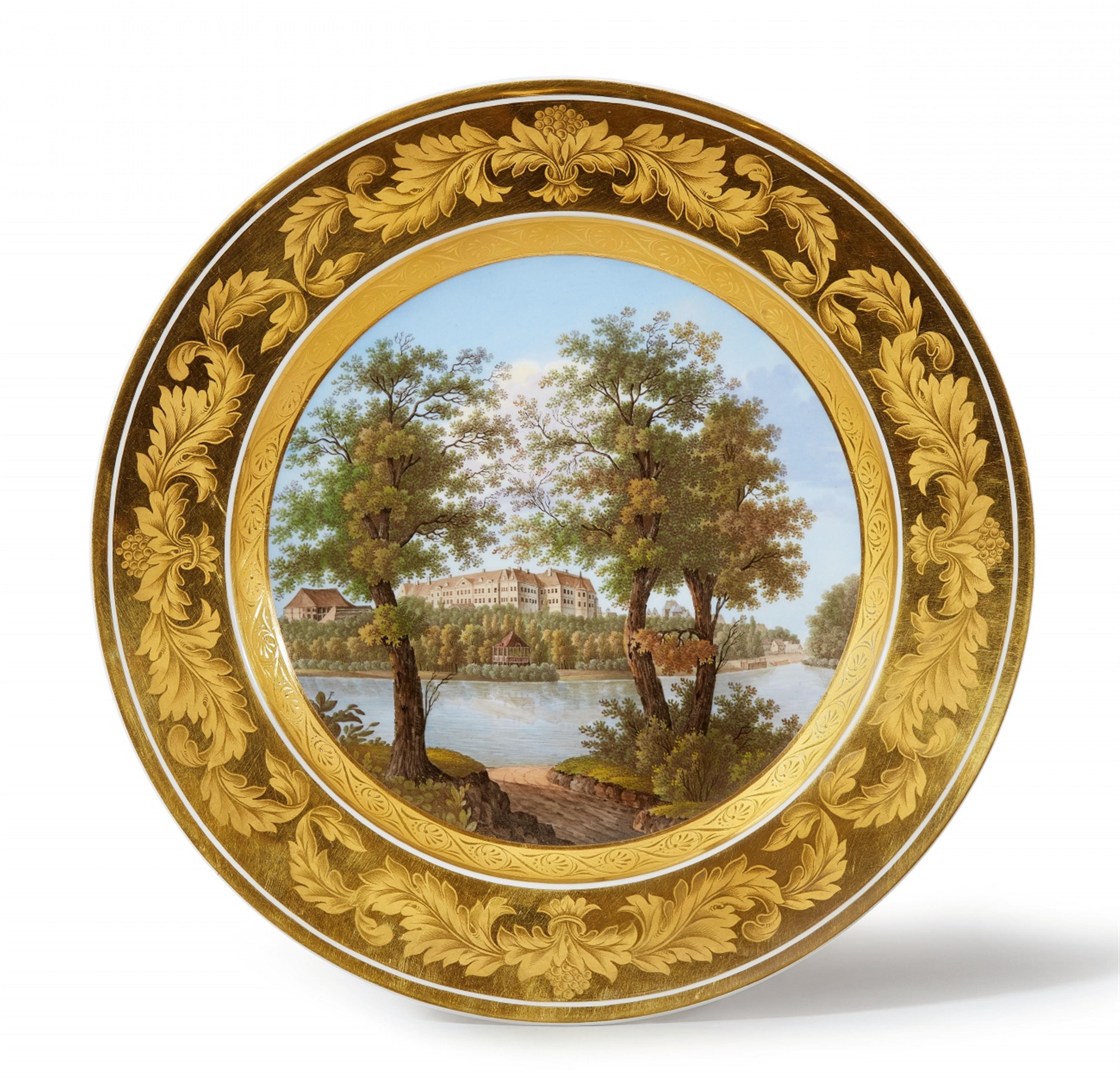 A Berlin KPM porcelain dessert plate with a view of Schloss Carolath - image-1