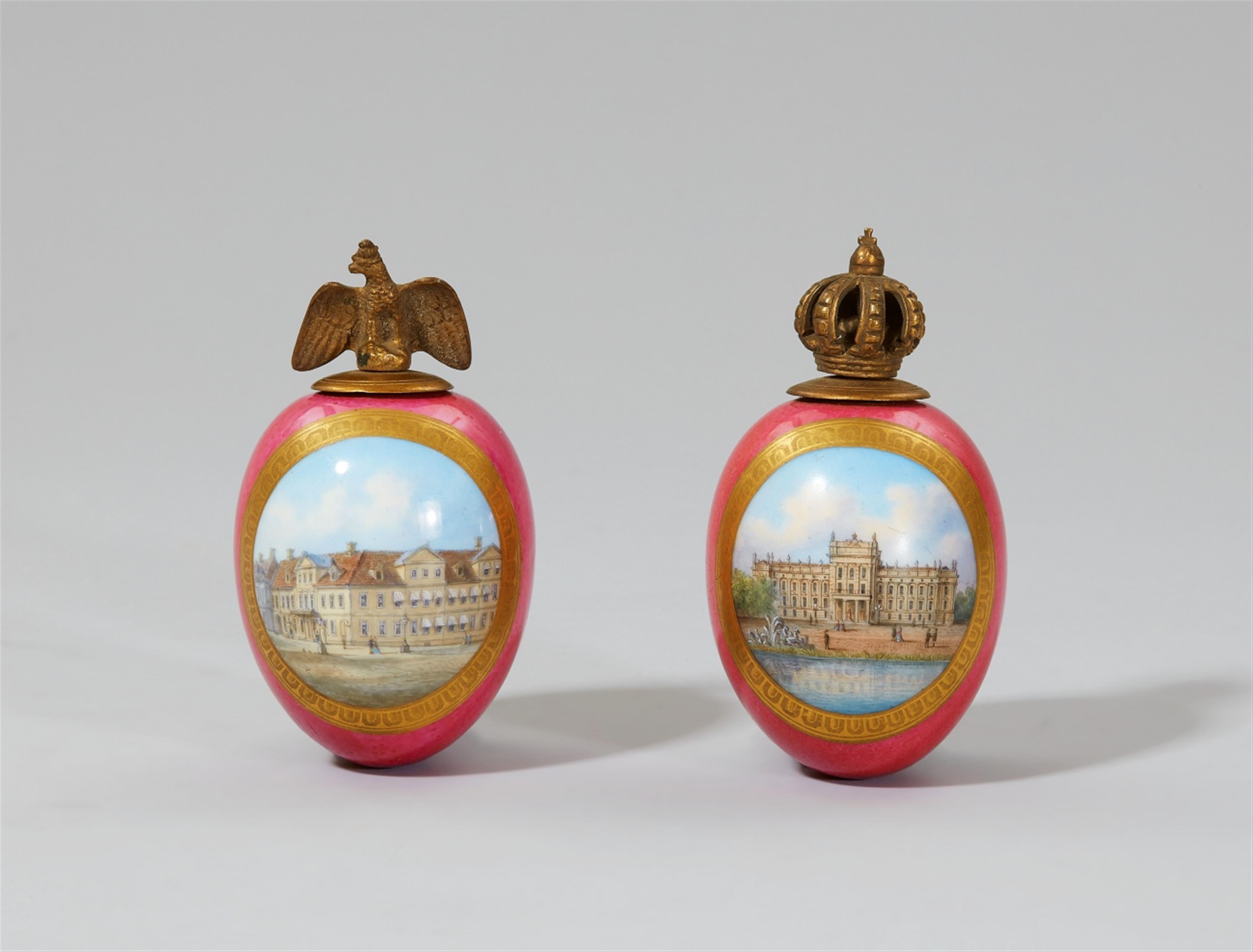 A pair of egg-shaped porcelain beakers with views of Berlin or Potsdam - image-1