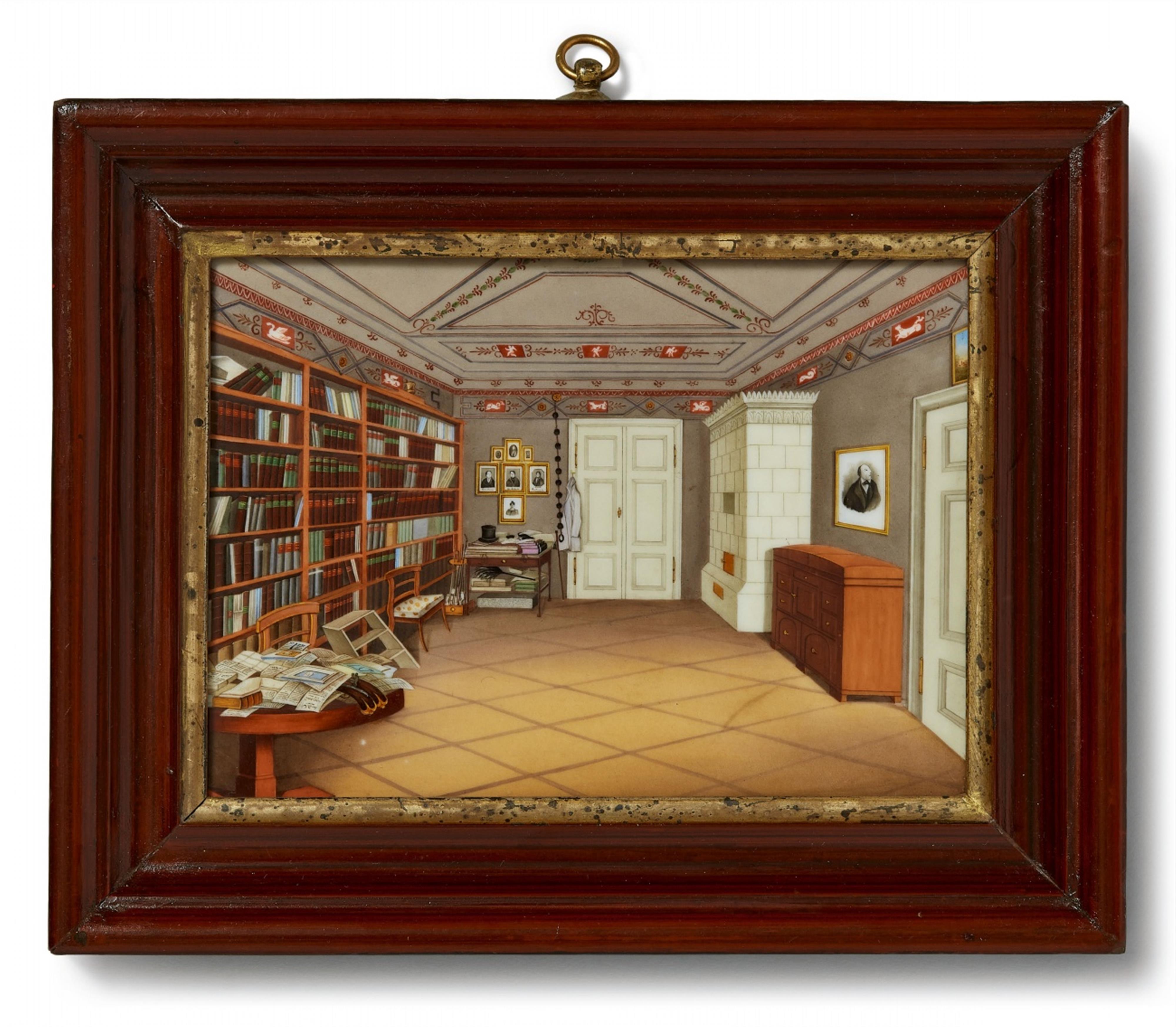 A Berlin KPM porcelain plaque with a view of a gentleman's room - image-1