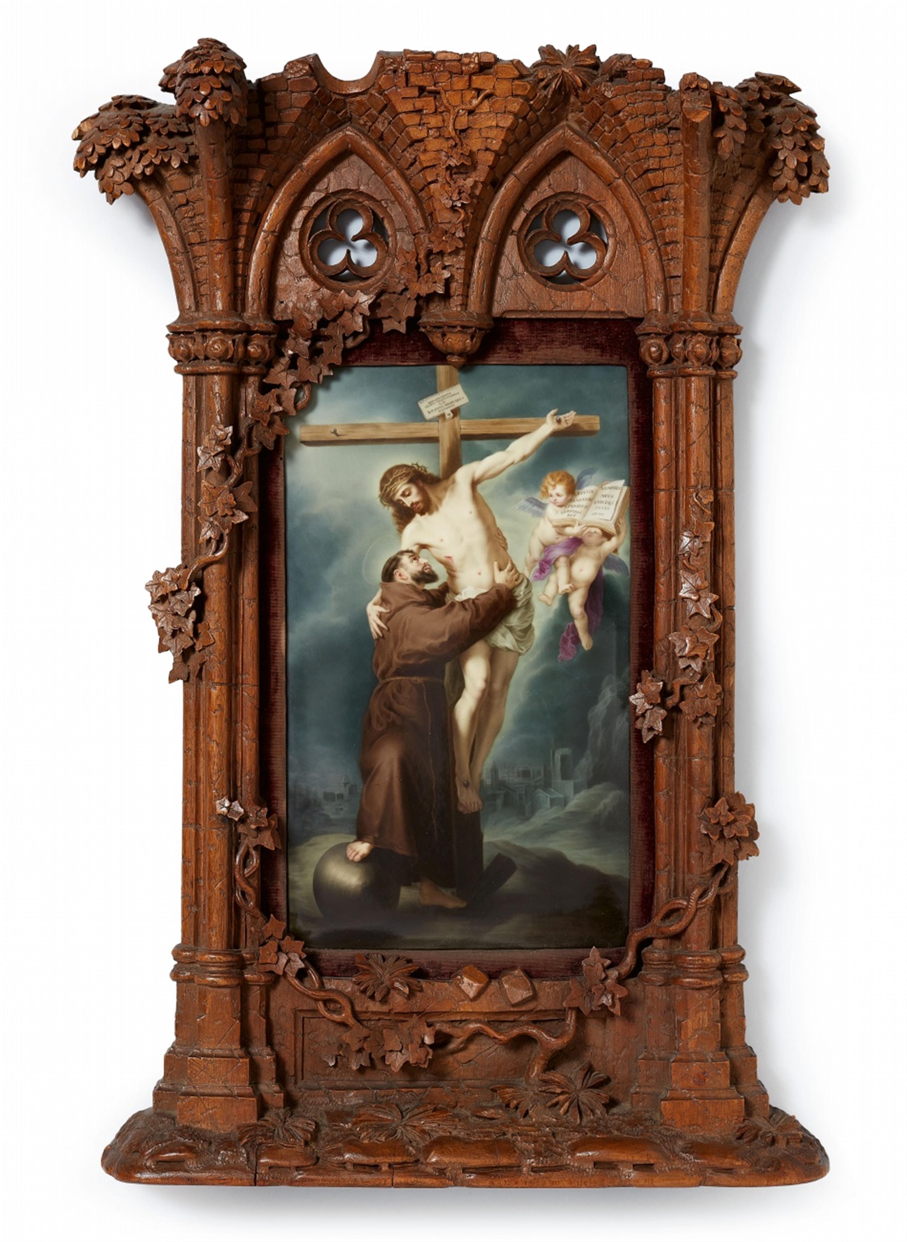 A Berlin KPM porcelain panel painted with Saint Francis of Assisi embracing the Crucified Christ

Bildplatte "Der hl. Franziskus umarmt den gekreuzigten Jesus" - image-1