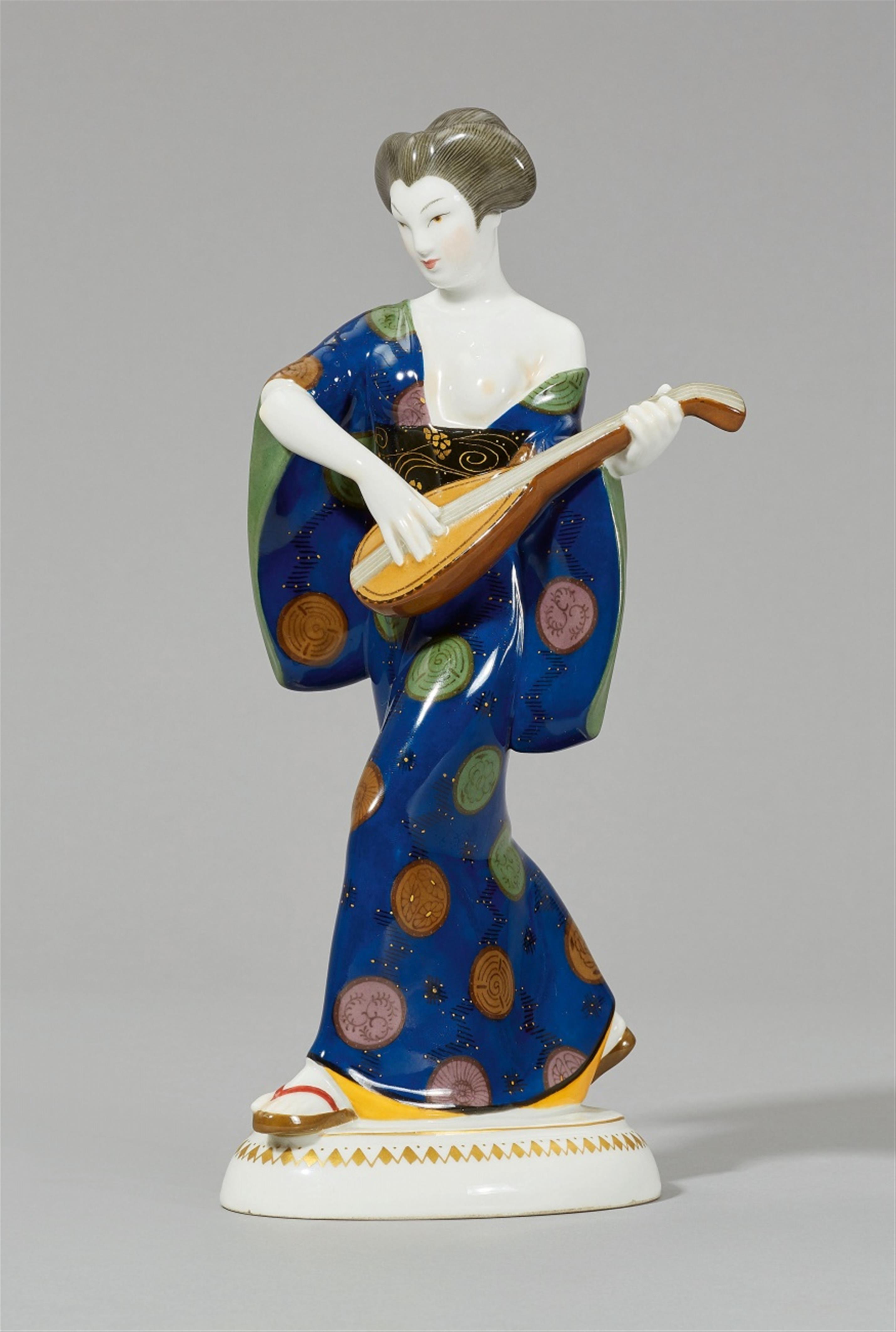 A Berlin KPM porcelain figure of a Japanese lady with a mandolin - image-1
