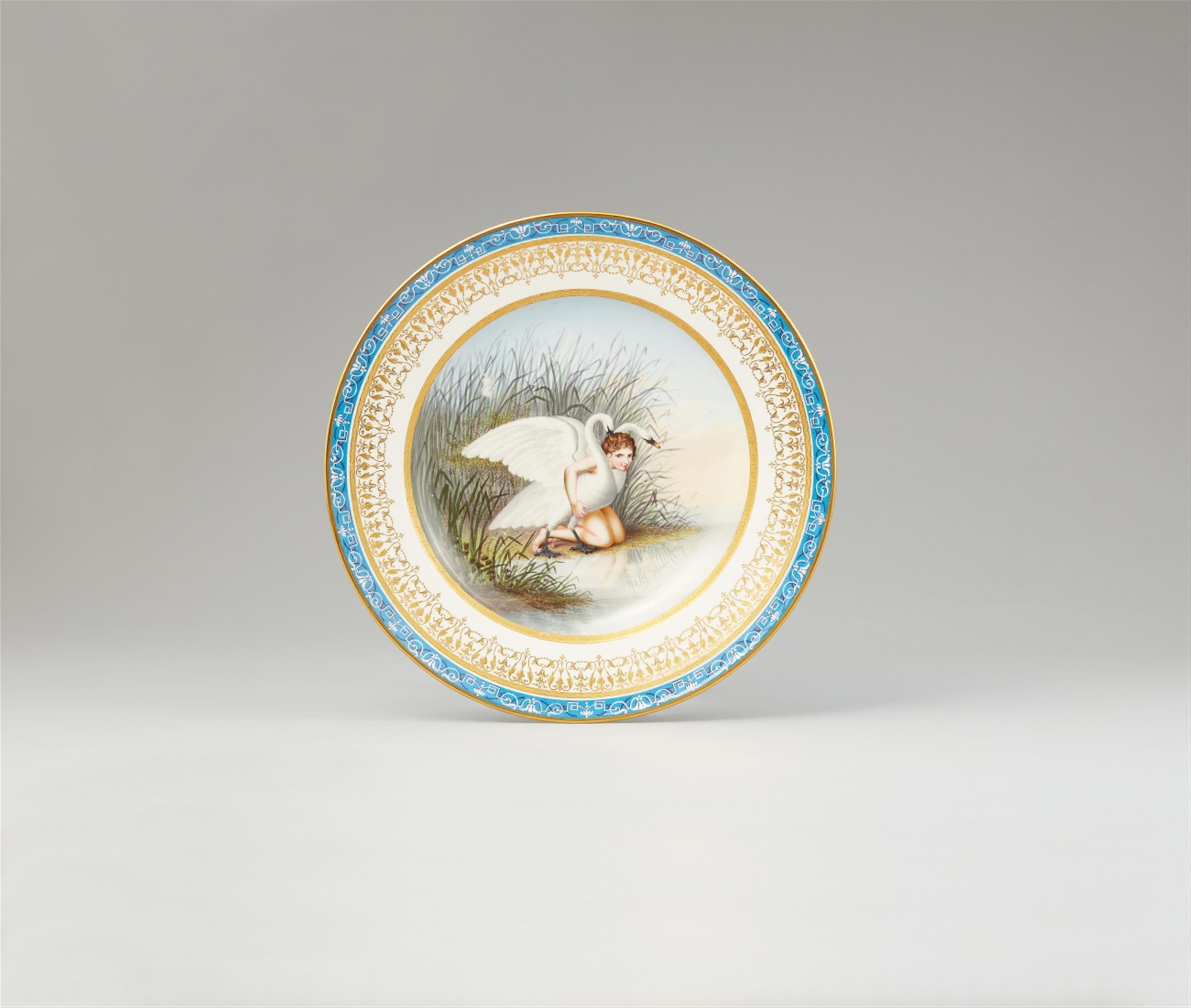 A Vienna porcelain plate with Cupid and two swans - image-1