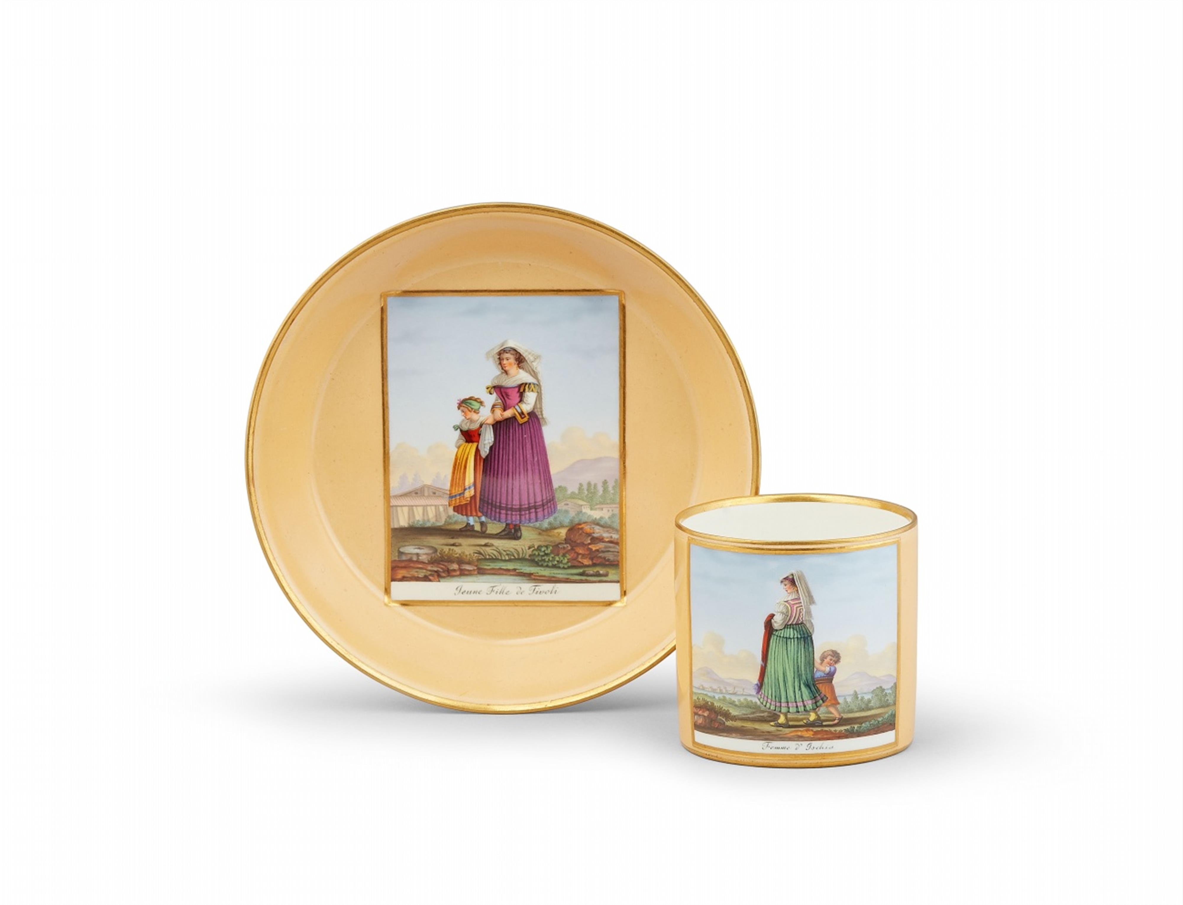 A Vienna porcelain cup and saucer with Italian ladies - image-1