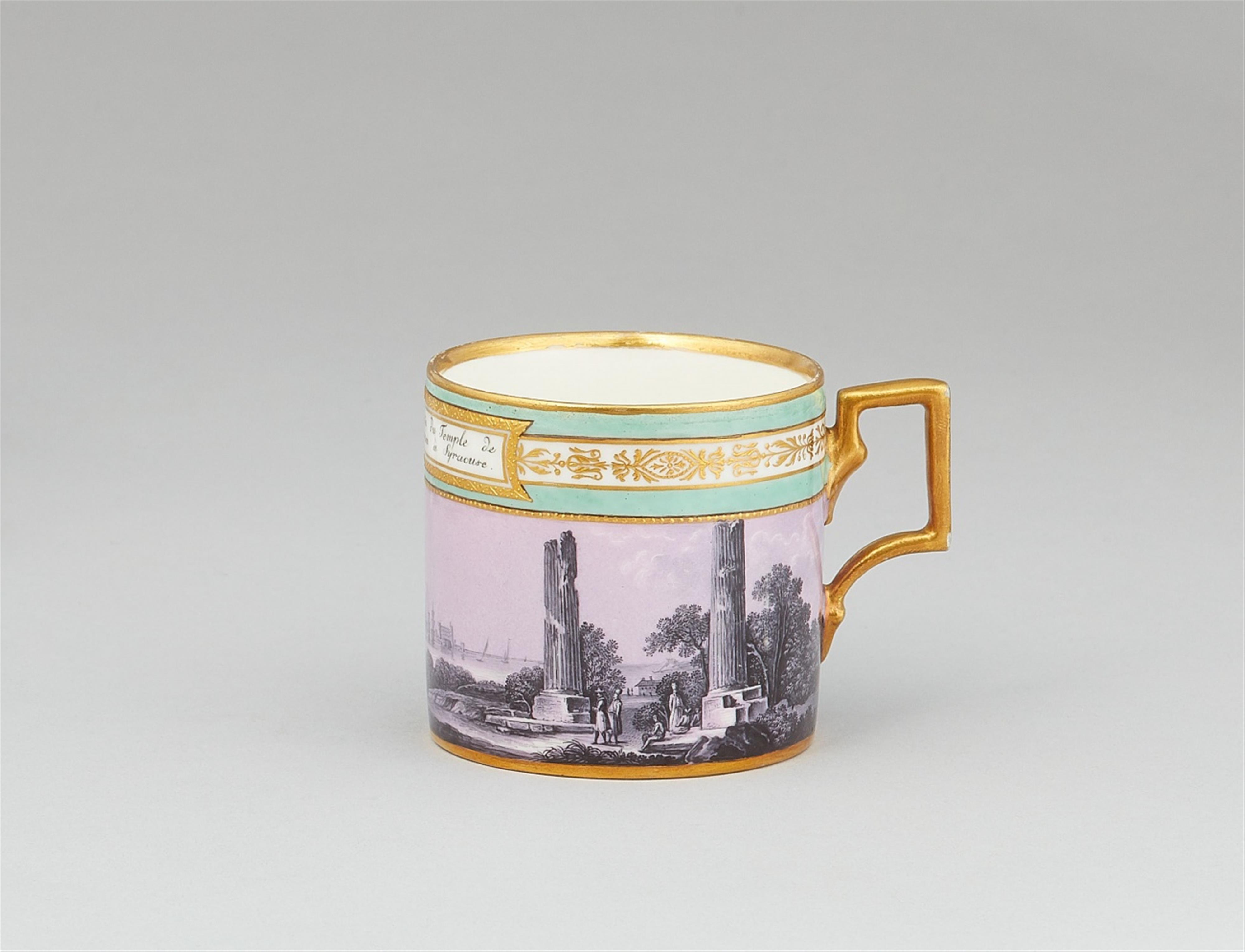 A Vienna porcelain cup and saucer with views of Syracuse - image-3