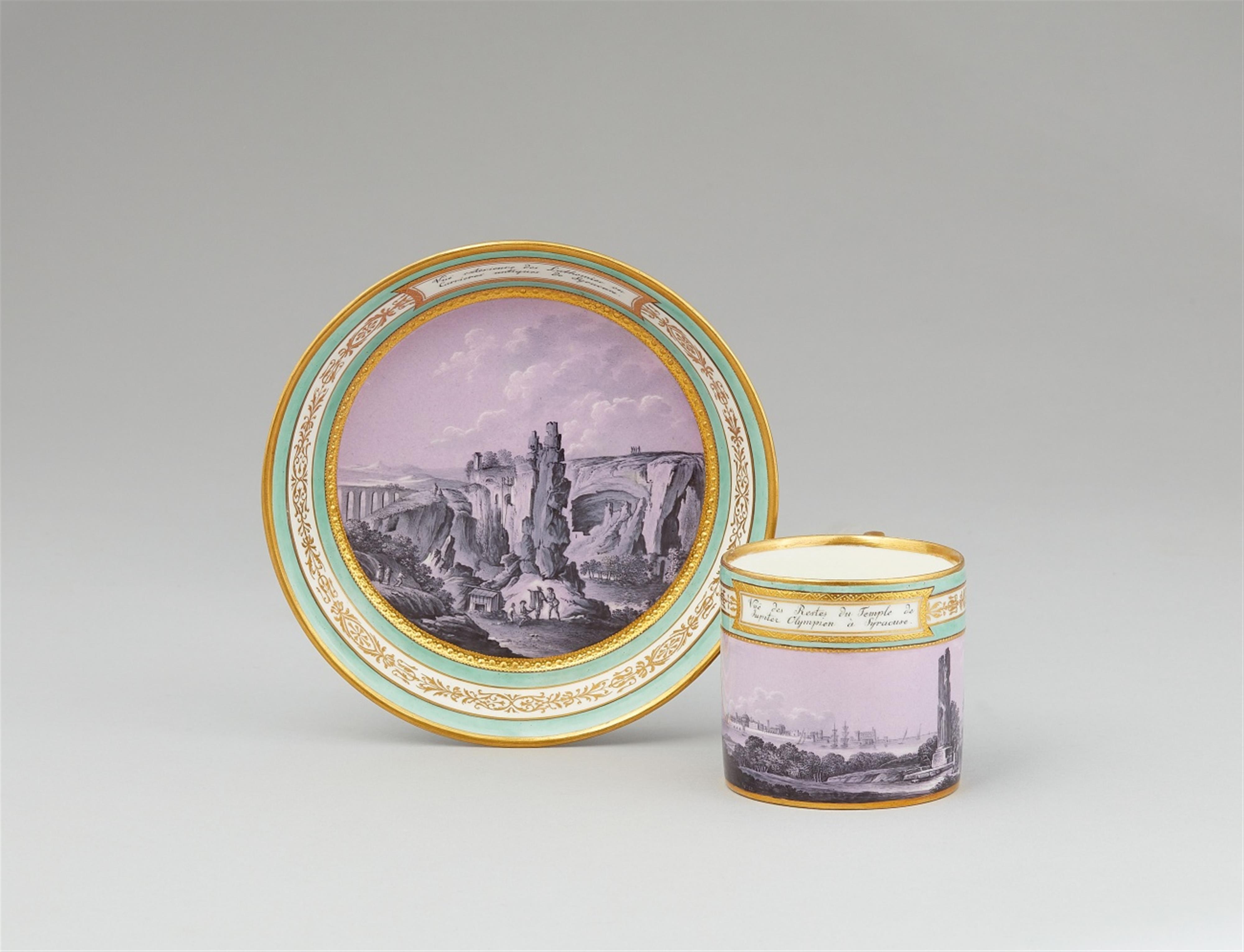 A Vienna porcelain cup and saucer with views of Syracuse - image-1