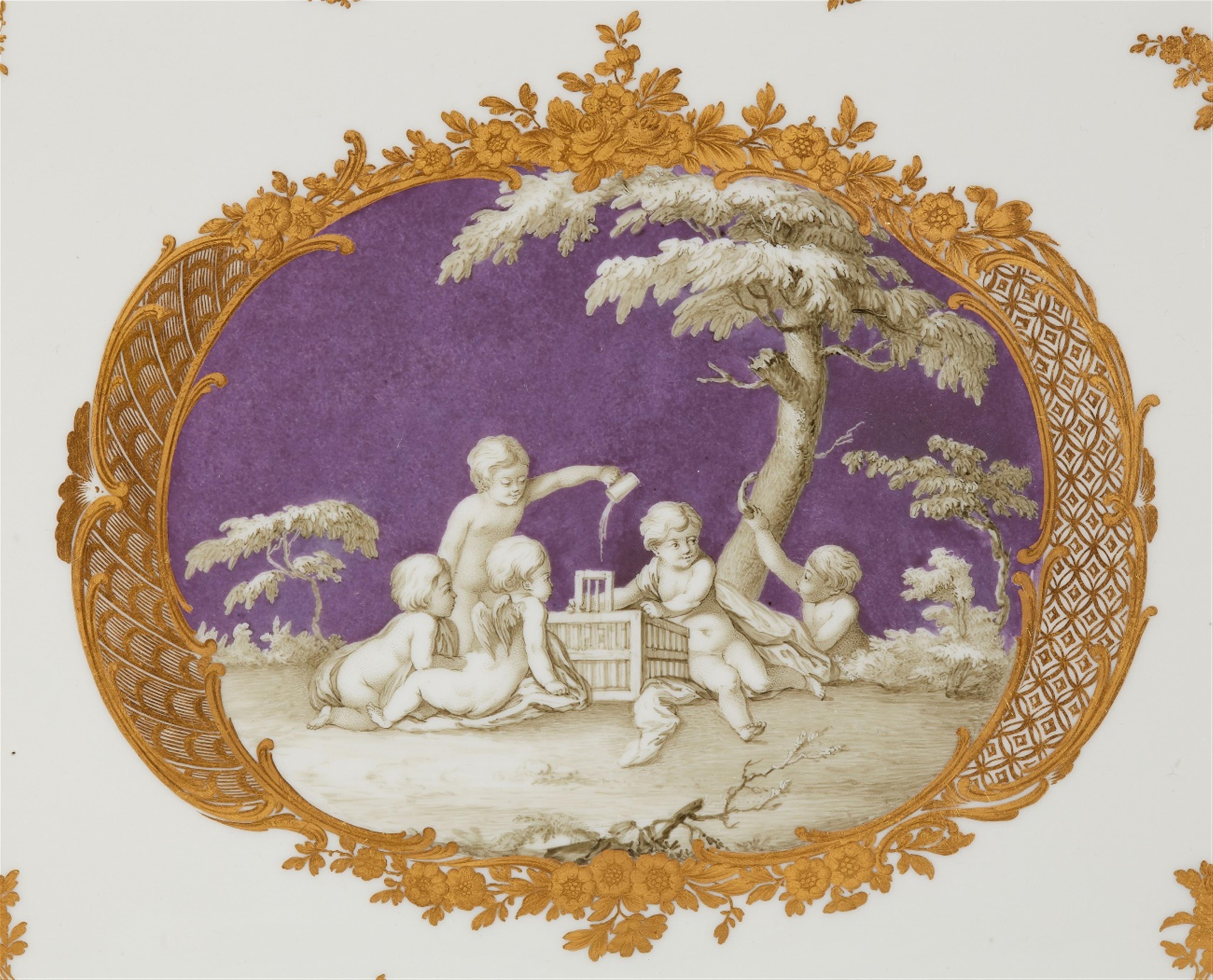 A Vienna porcelain dejeuner with children en grisaille on lilac ground - image-2