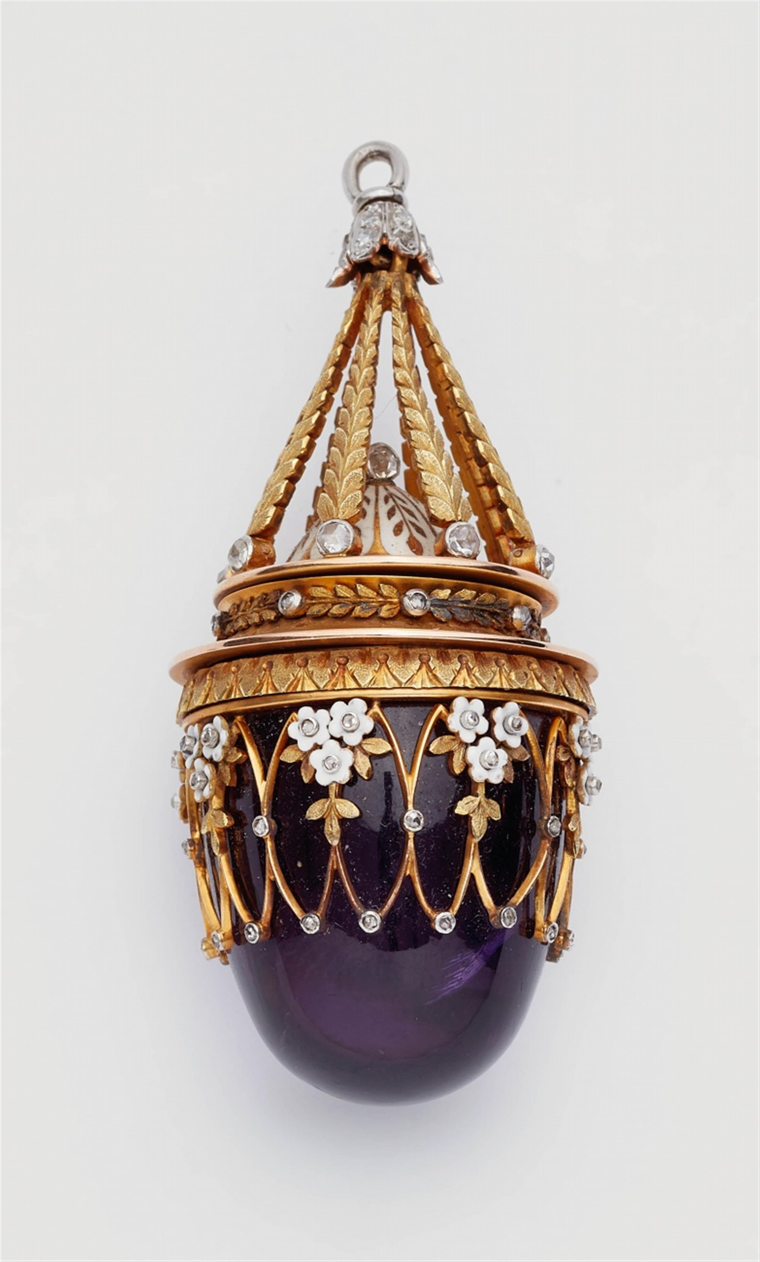 A Historicist 18k gold, enamel and amethyst pendant - image-1