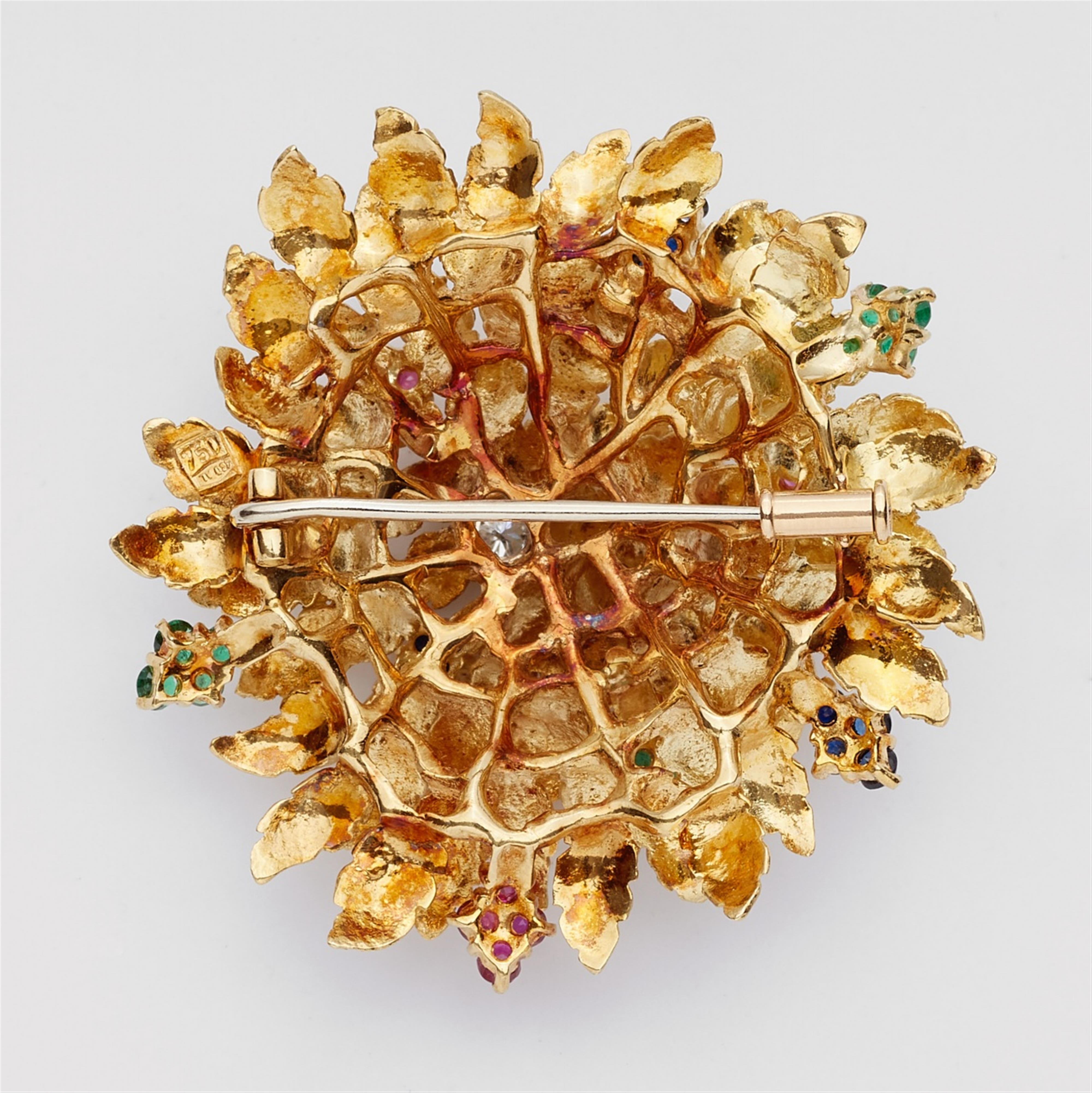 An 18k gold and coloured gemstone flower brooch - image-2