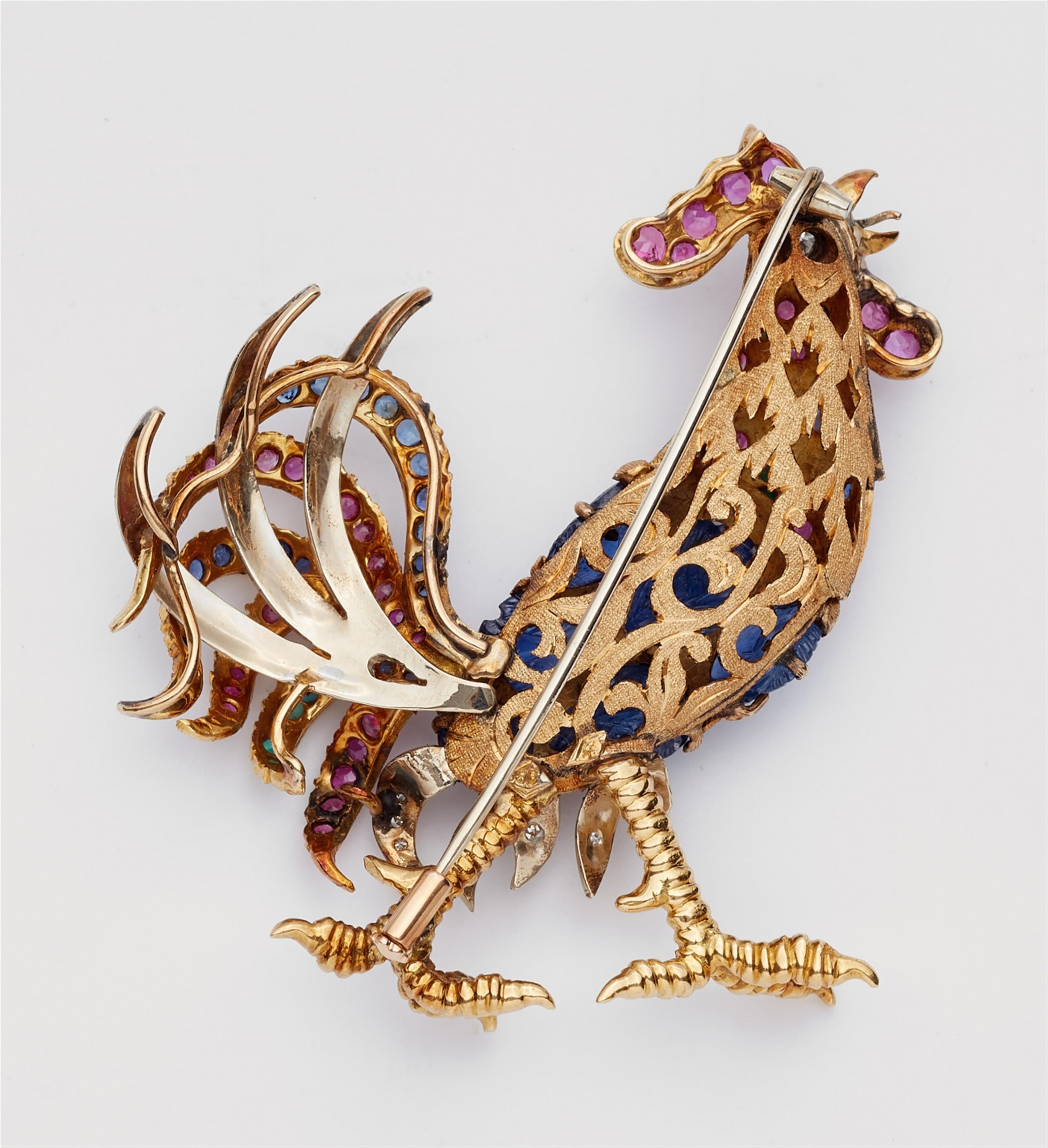 A Bolognese 18k gold and coloured gemstone brooch - image-2