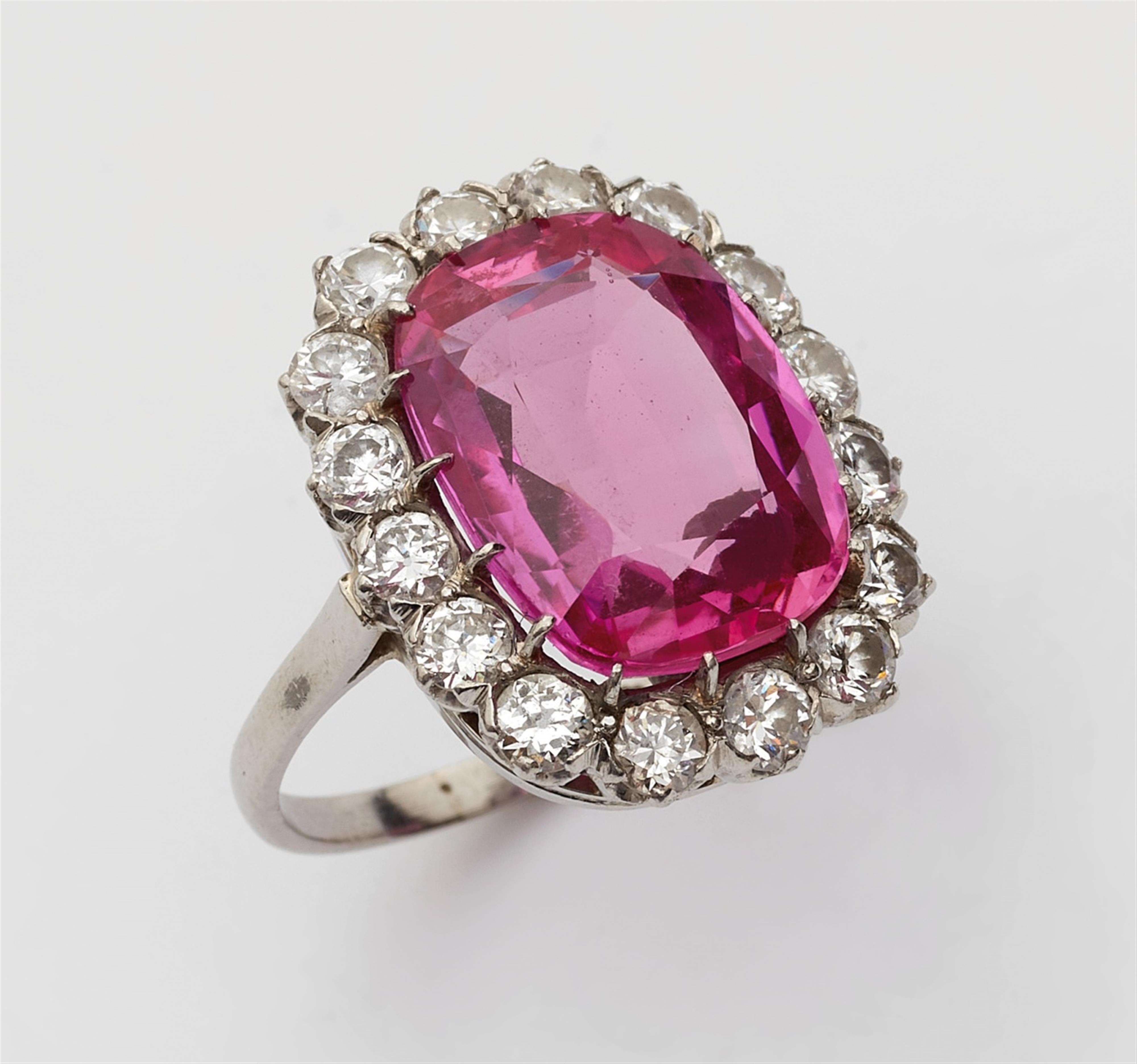 A platinum cocktail ring with a pink Verneuil sapphire - image-2