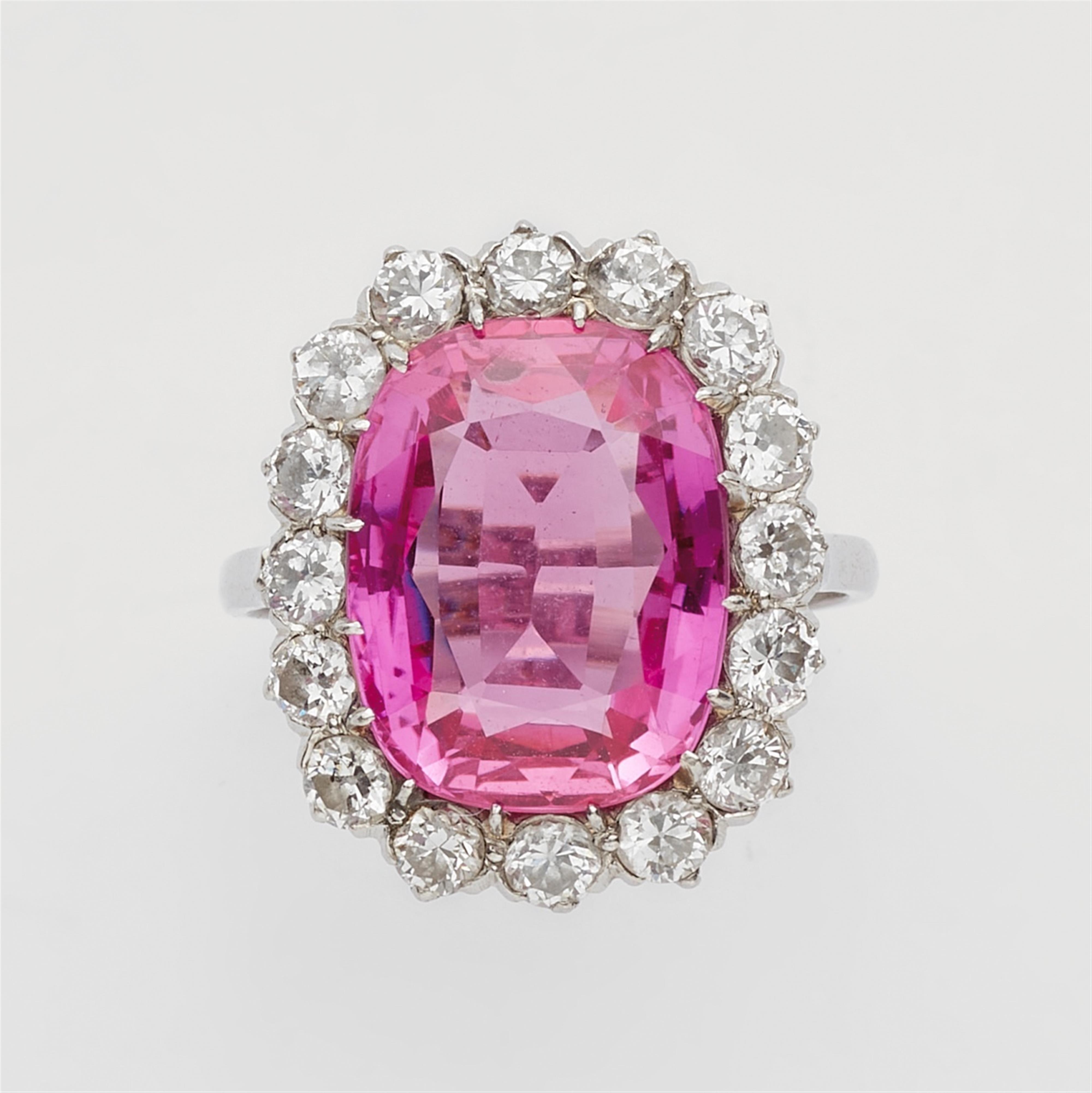 A platinum cocktail ring with a pink Verneuil sapphire - image-1