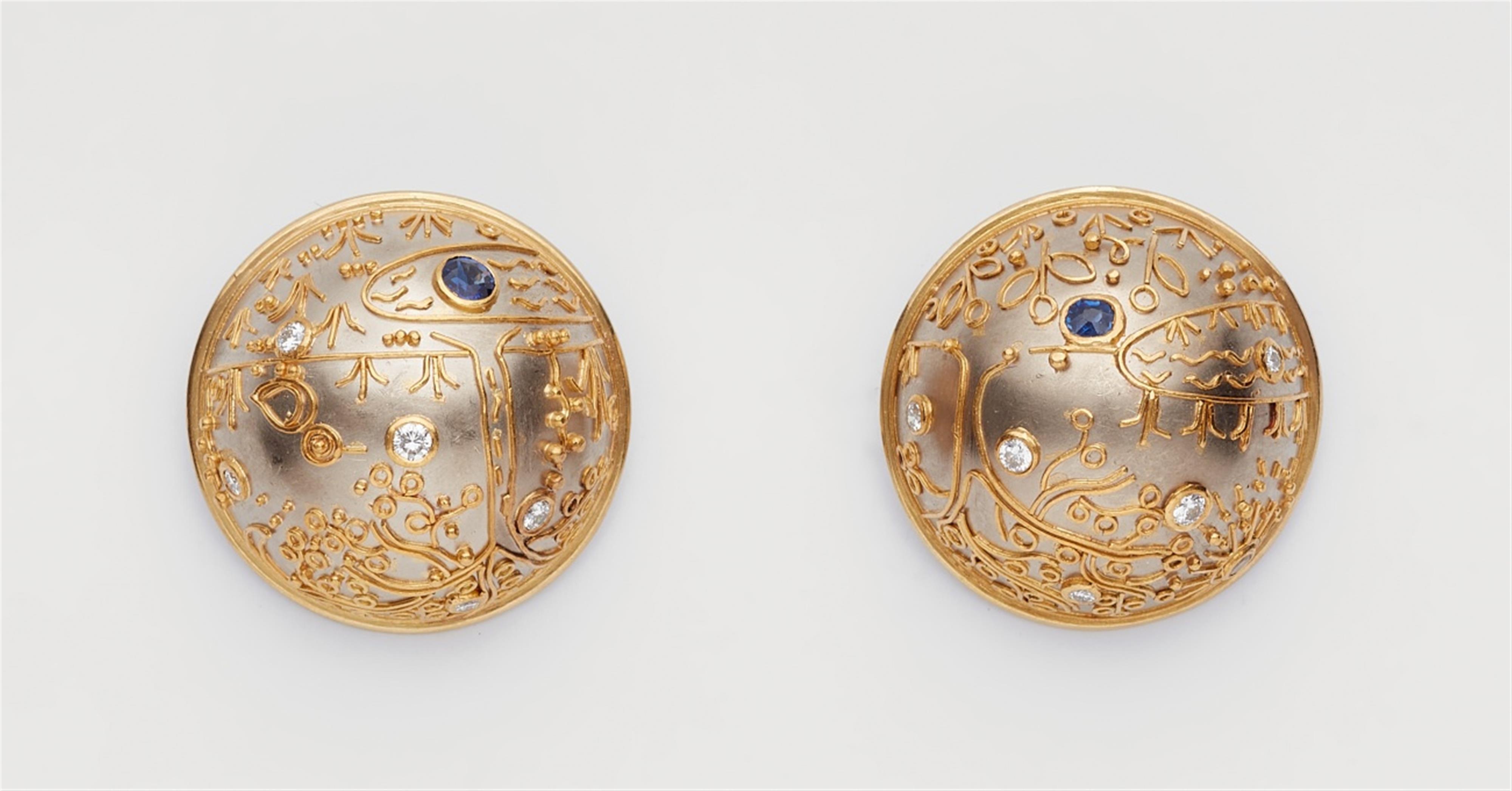 A pair of jewelled clip earrings with granulation - image-1