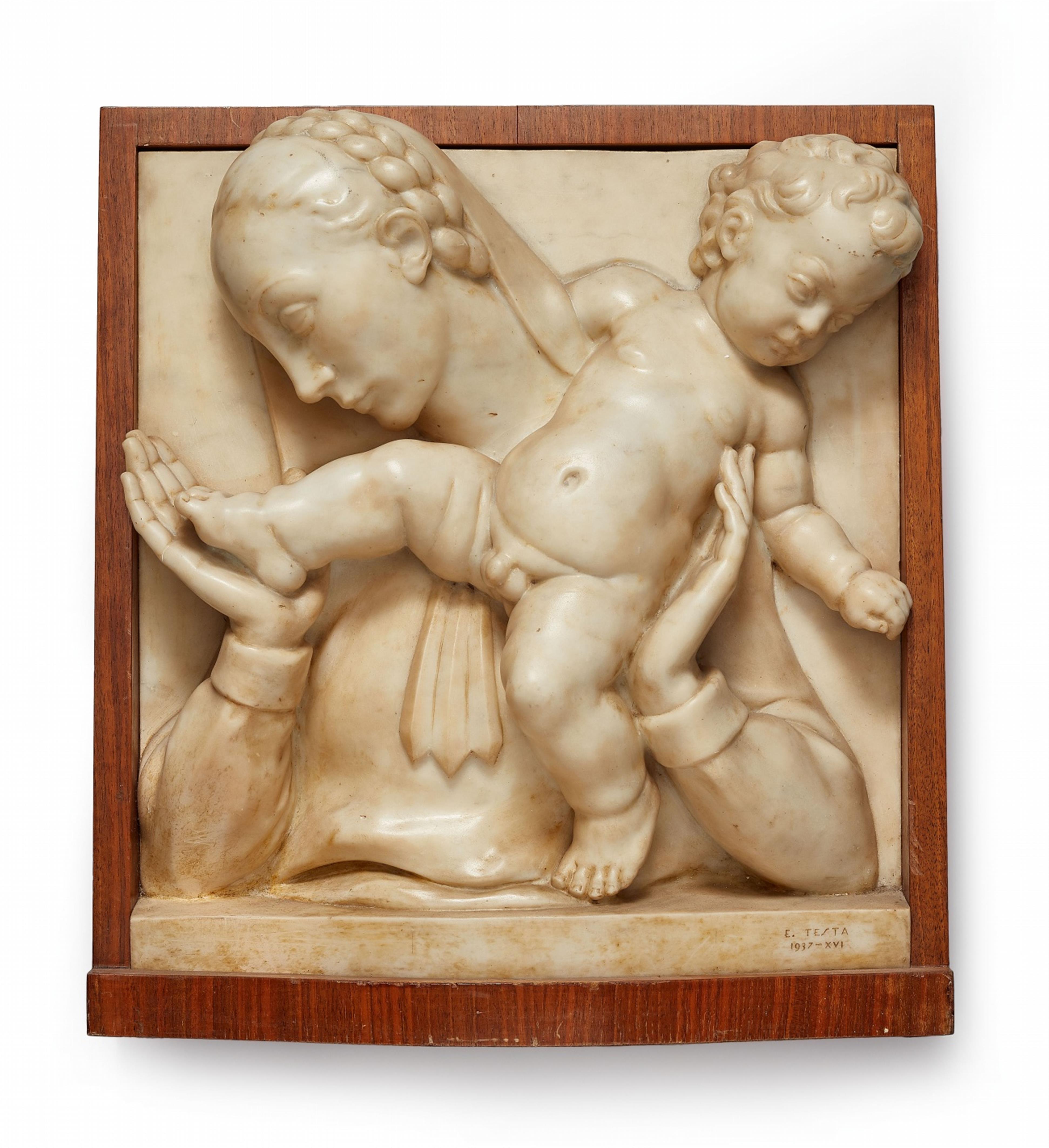 A white marble relief of the Virgin and Child - image-1