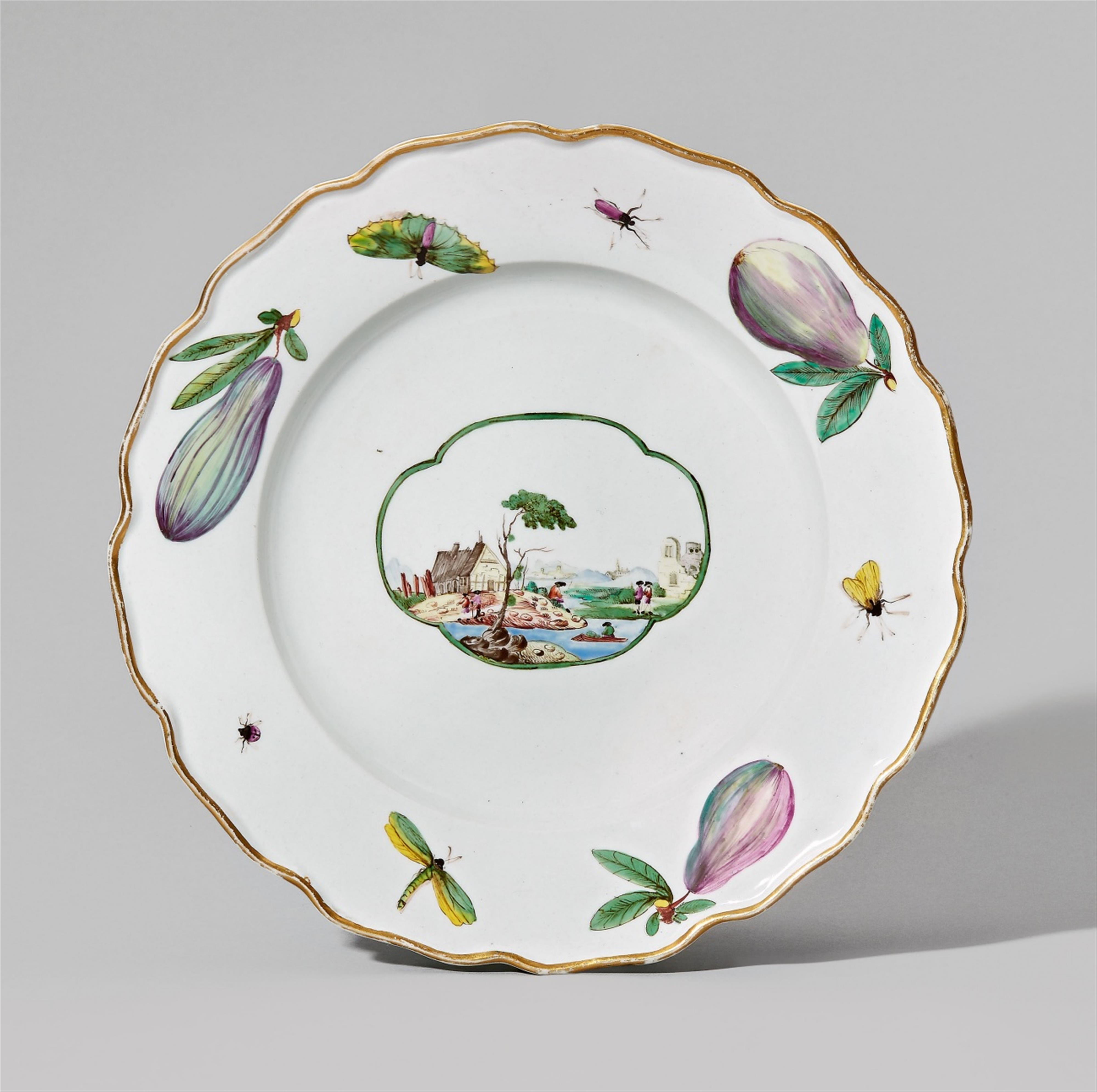 A Nymphenburg porcelain plate with a landscape and figs - image-1