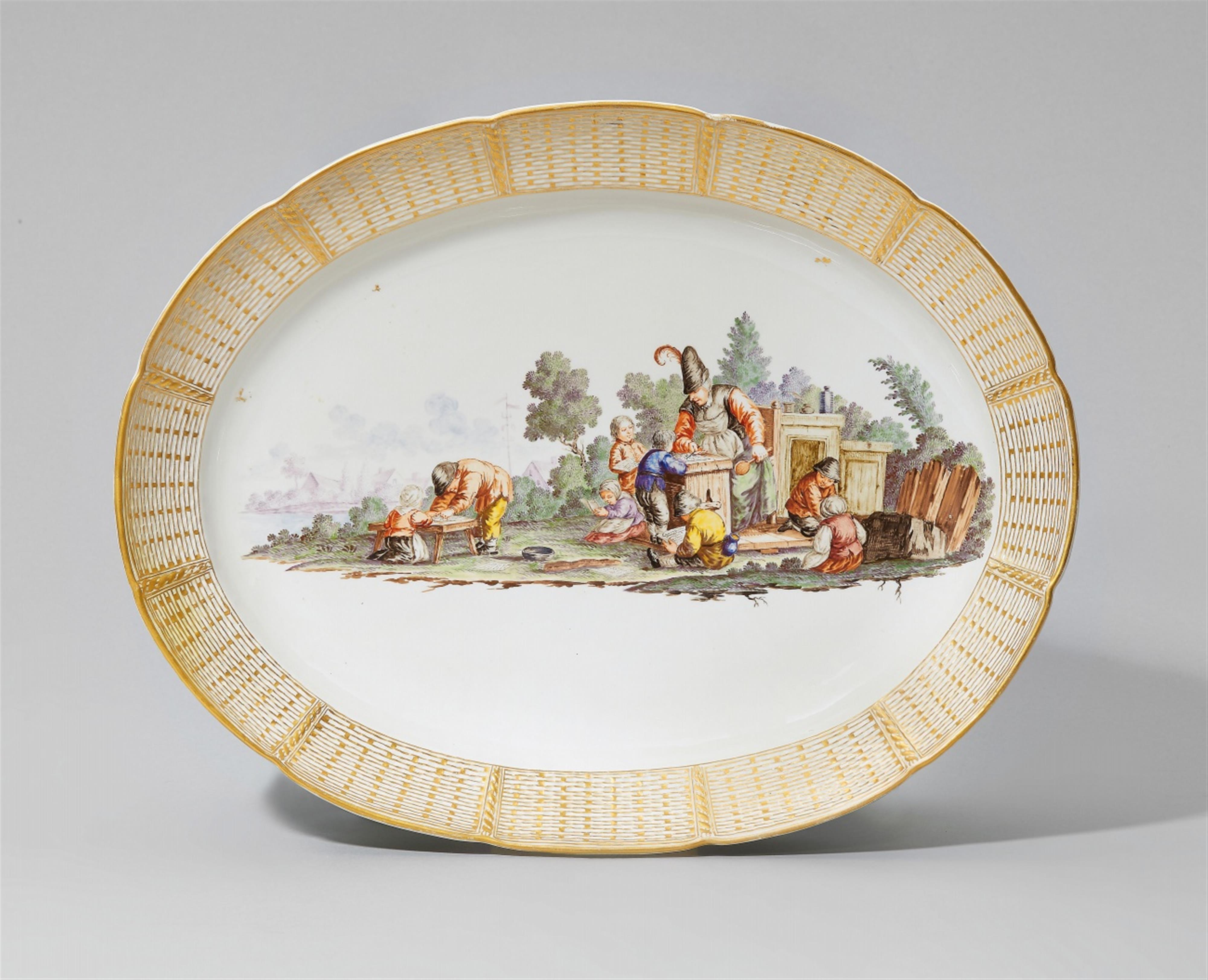 An oval Nymphenburg porcelain plaque with a peasant scene - image-1