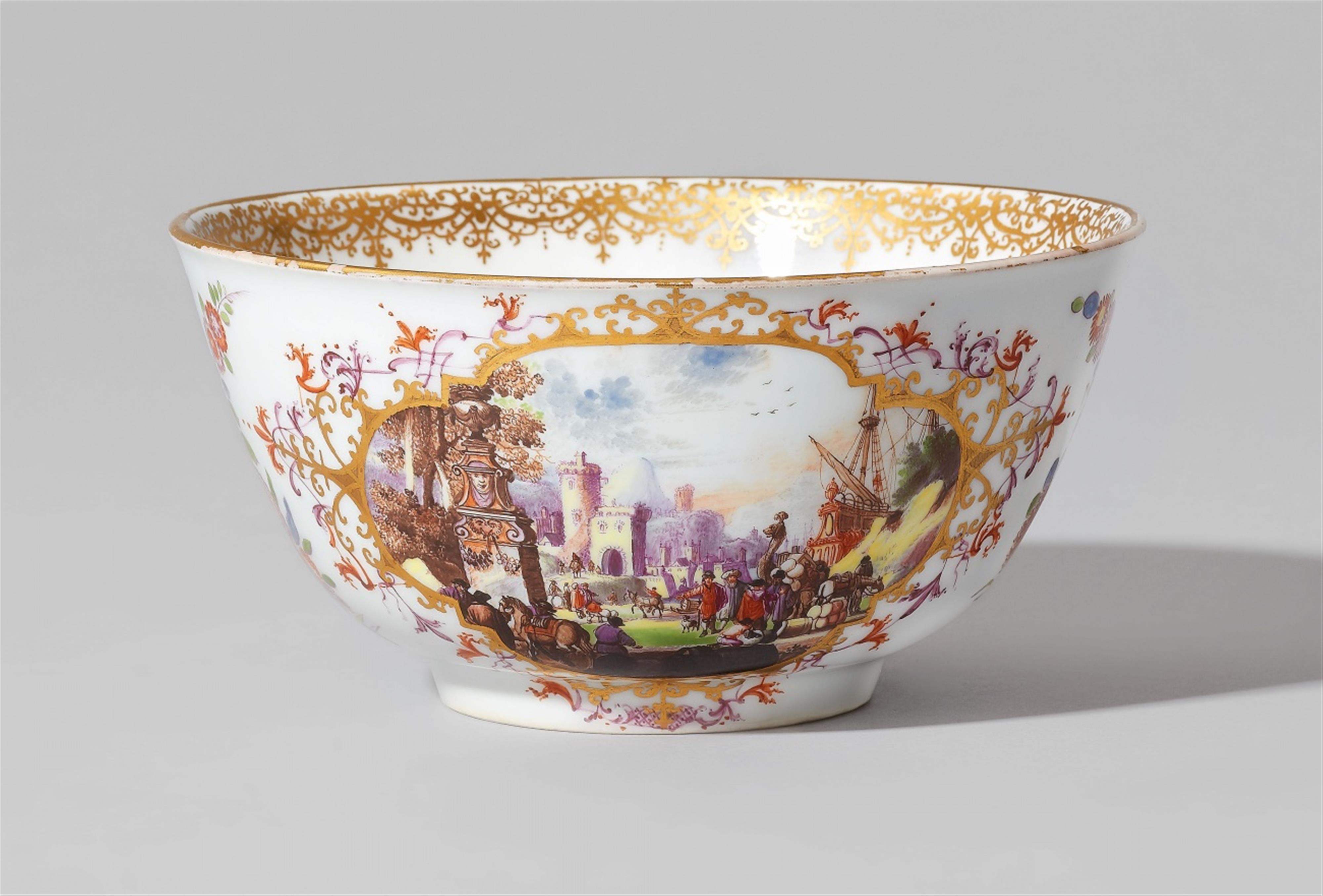 A Meissen porcelain slop bowl with merchant navy scenes - image-1