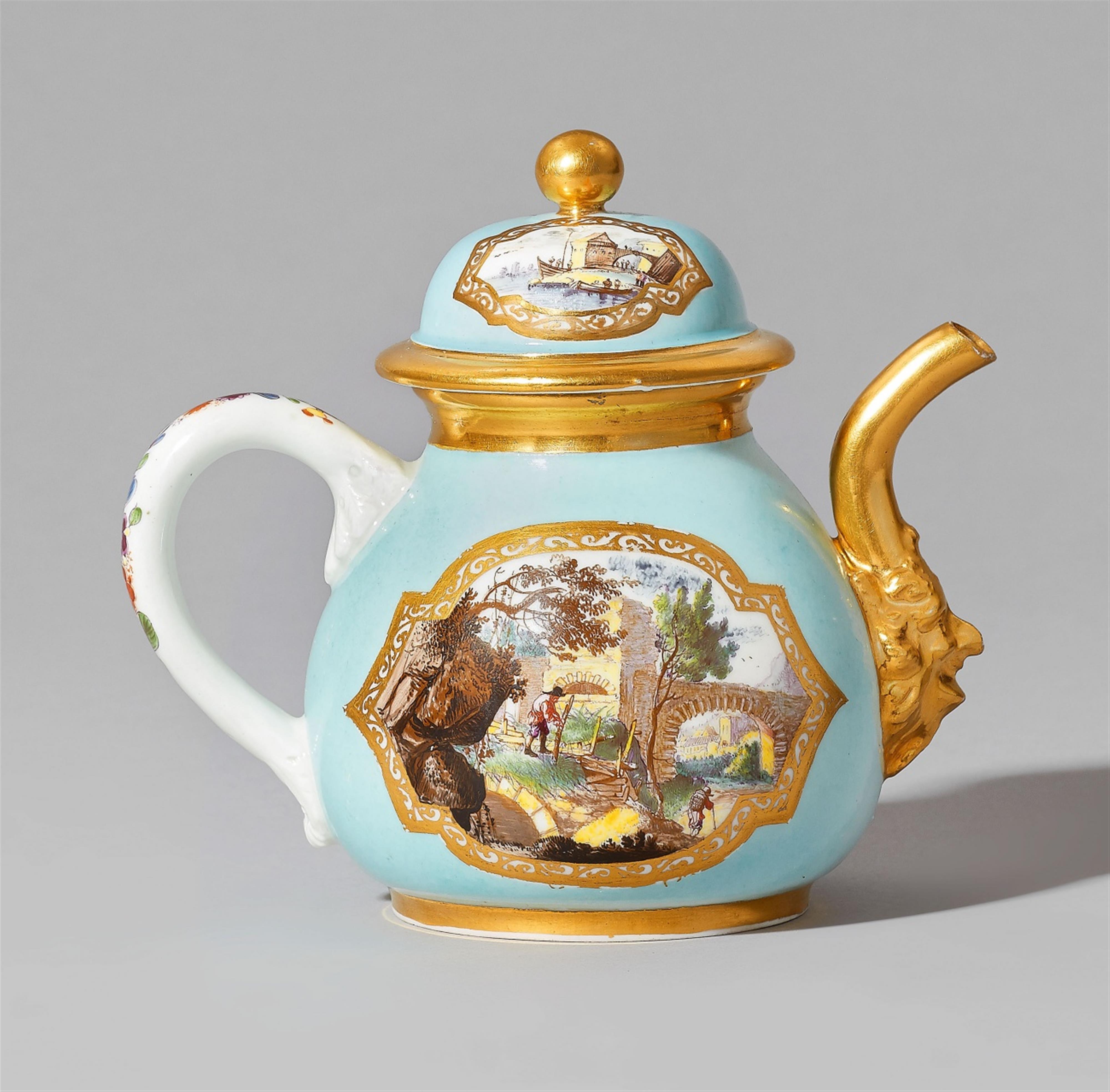 An early Meissen porcelain teapot with pastoral landscapes - image-2