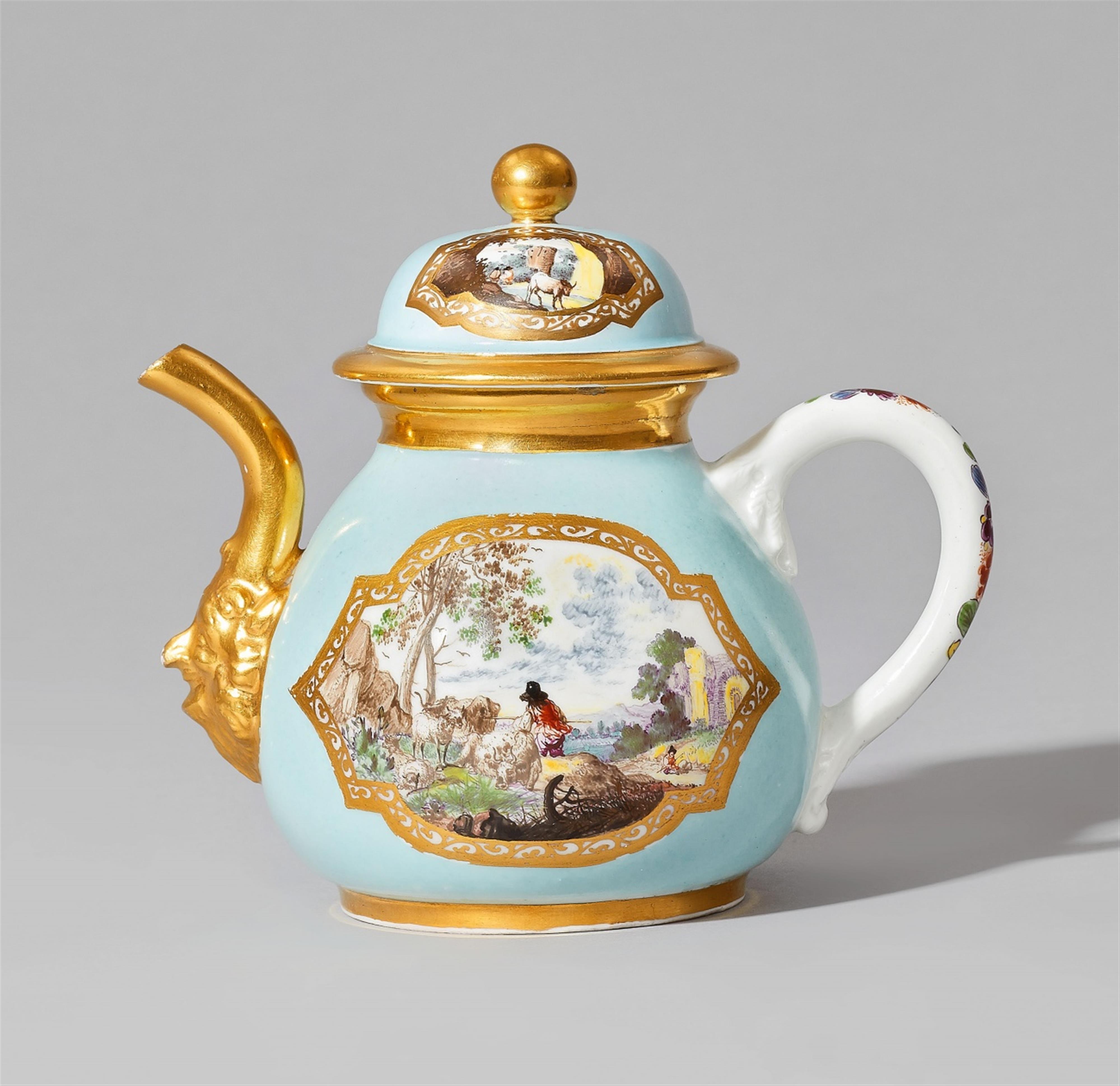 An early Meissen porcelain teapot with pastoral landscapes - image-1