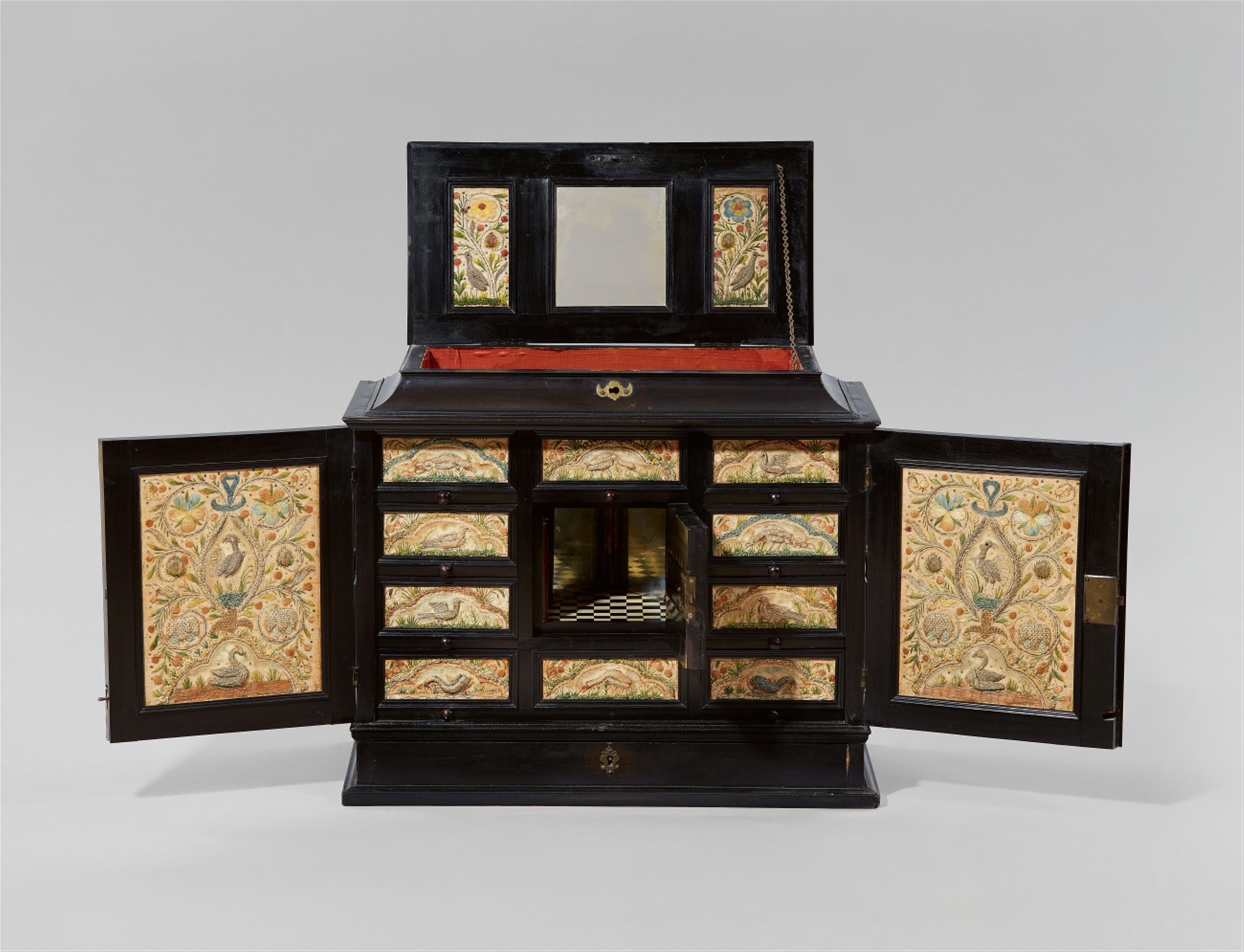A Flemish inlaid cabinet with embroidered decor - image-1