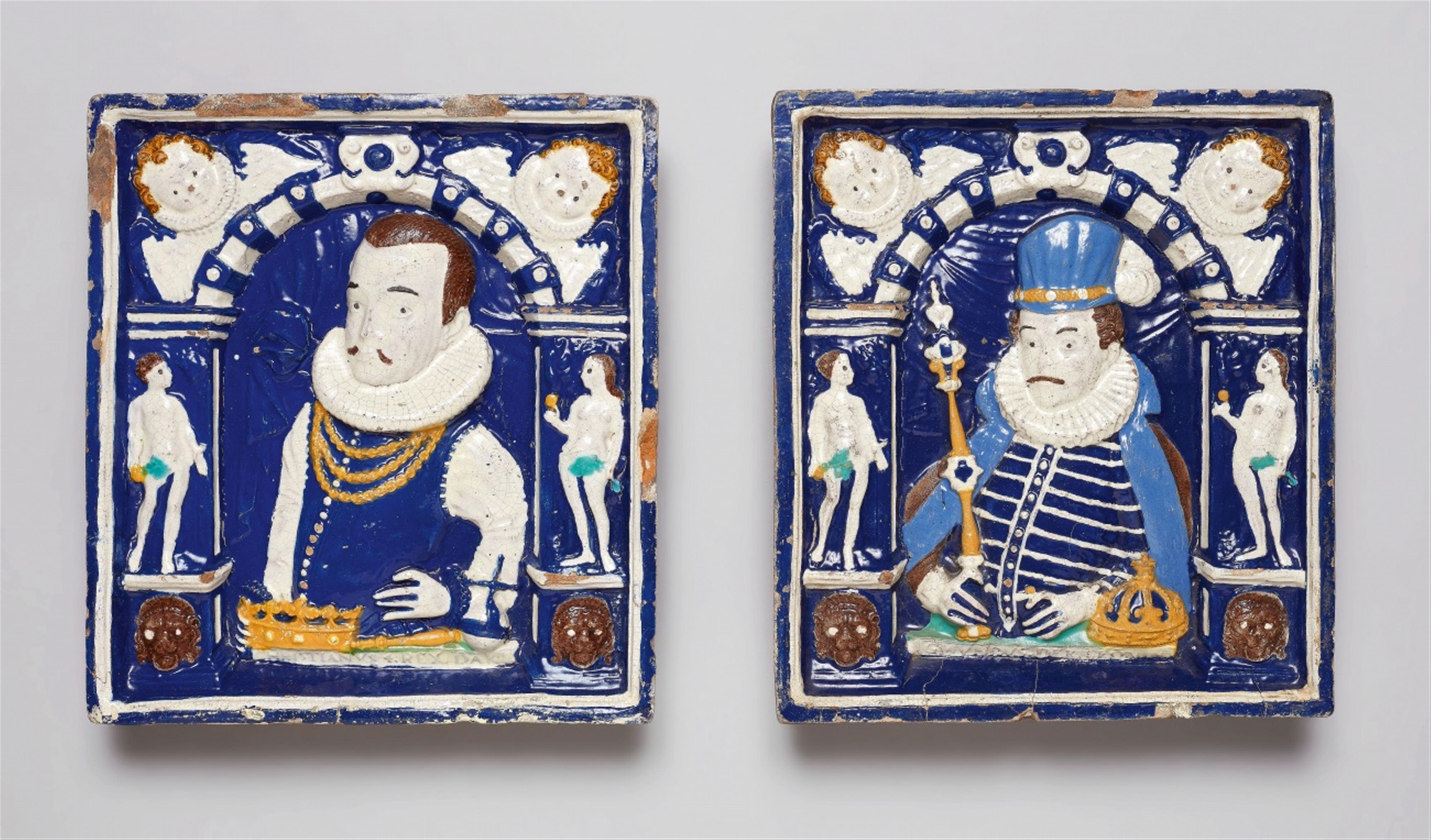 A pair of ceramic stove tiles with portraits of Emperor Sigismund and King Christian IV - image-1