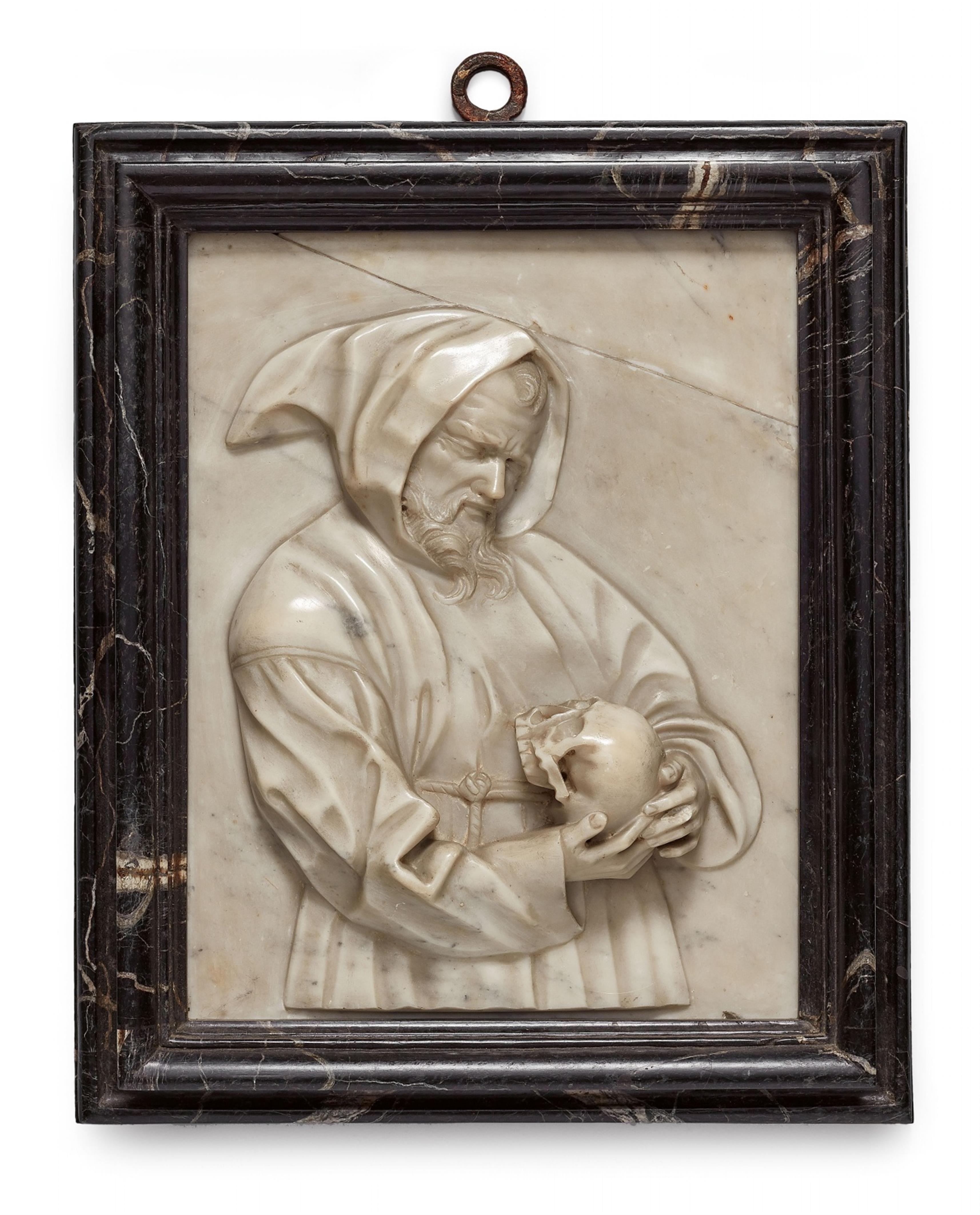 A pair of marble plaques with monks - image-1
