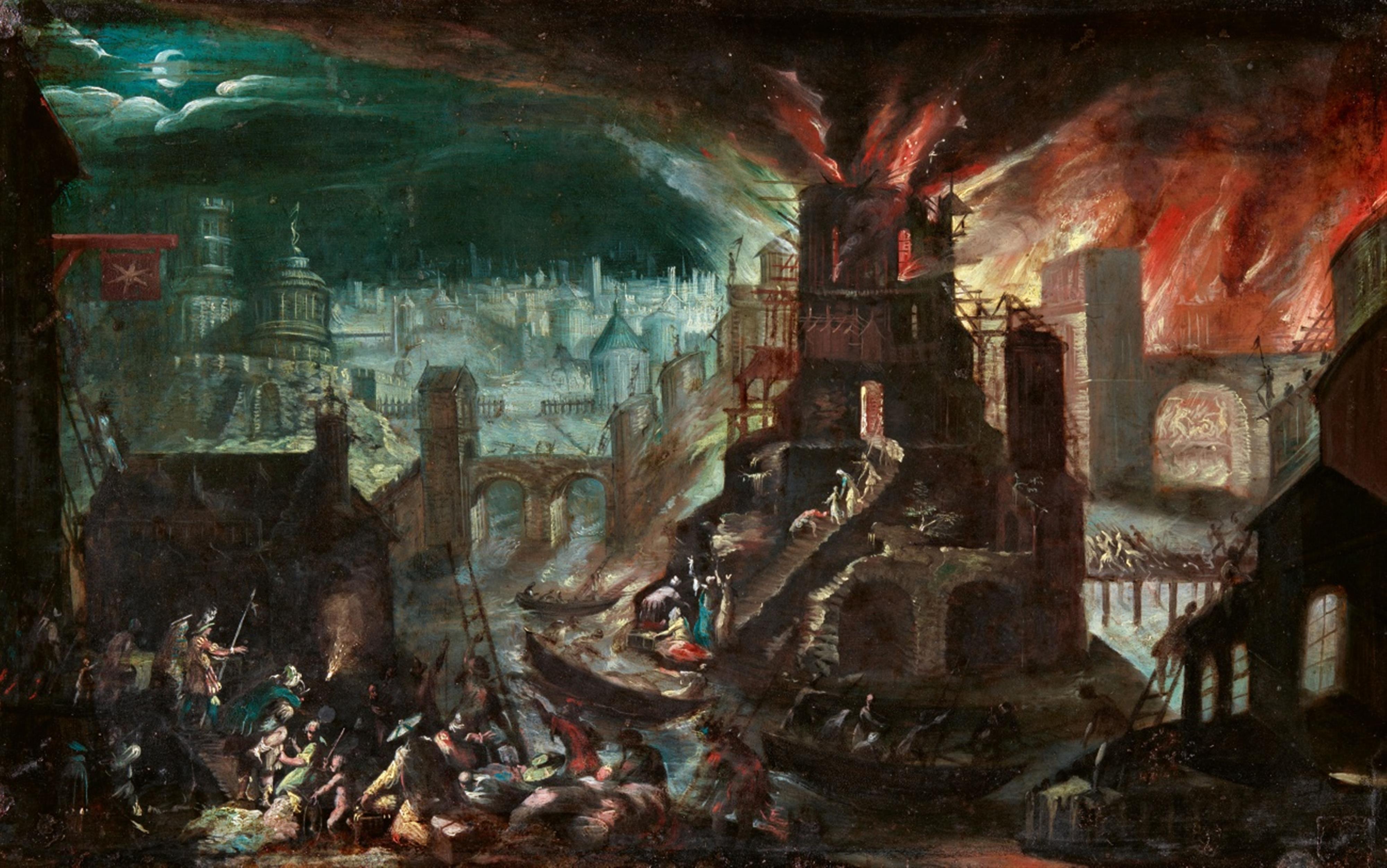 Flemish School early 17th century - Troy in Flames - image-1