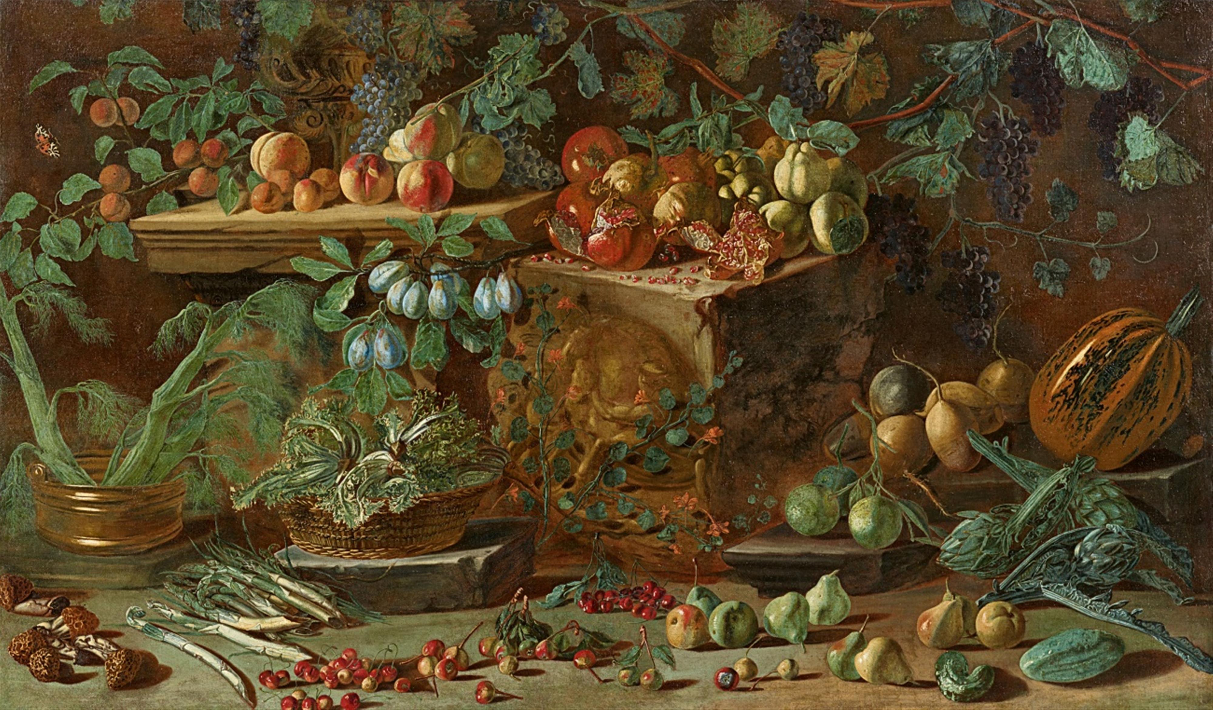 Pietro Paolo Bonzi - Large Still Life with Fruit and Vegetables - image-1