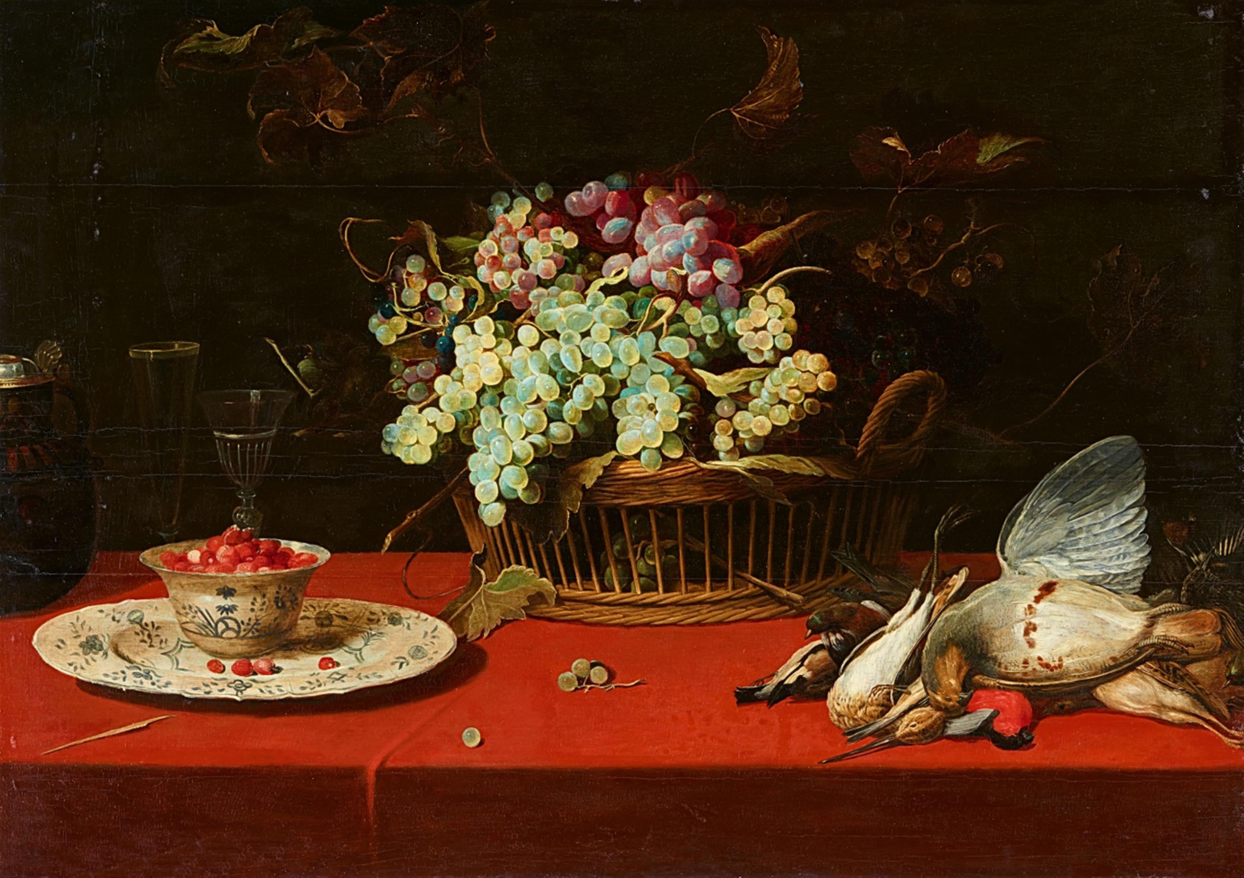 Frans Snyders - Still Life with Grapes in a Basket, a Dish of Strawberries, and Game Birds - image-1