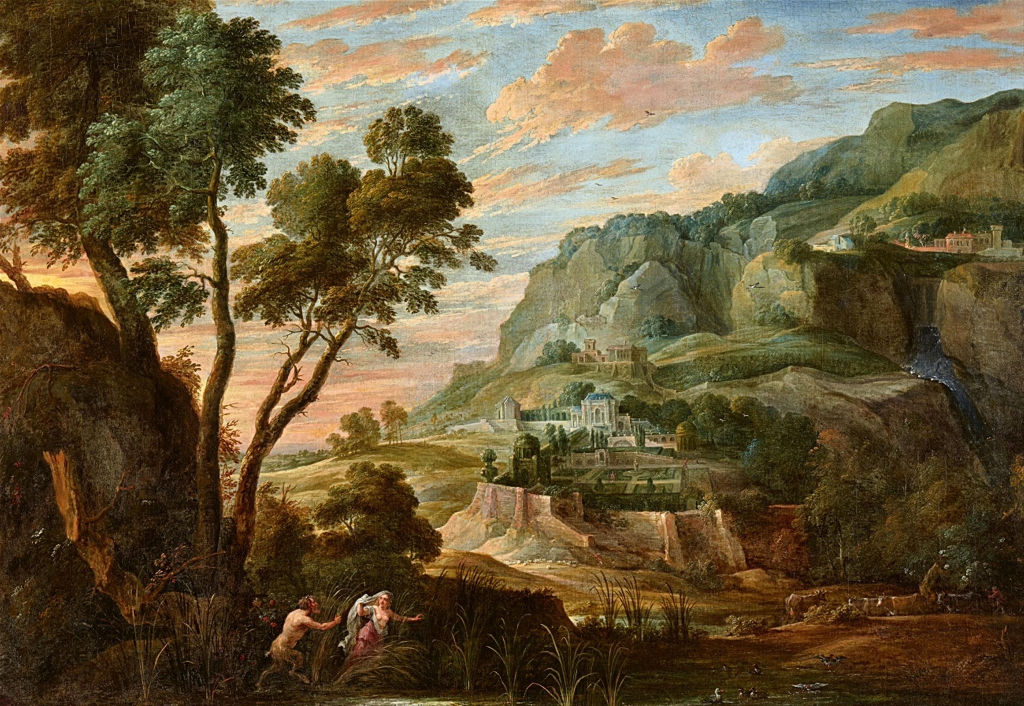 David Teniers the Younger - Panoramic Mountain Landscape with Pan and Syrinx - image-1