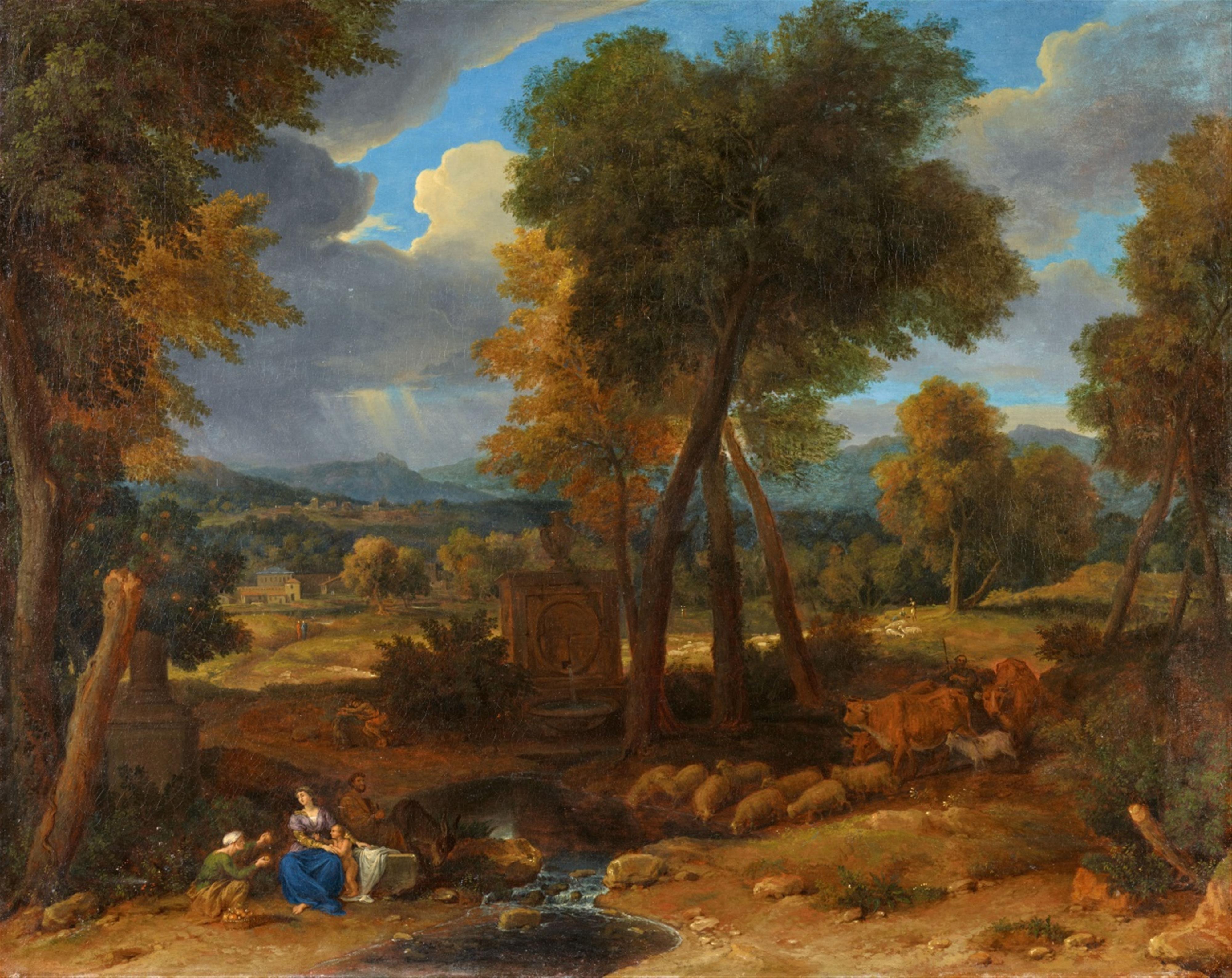 French School 17th century - Landscape with the Rest on the Flight into Egypt - image-1